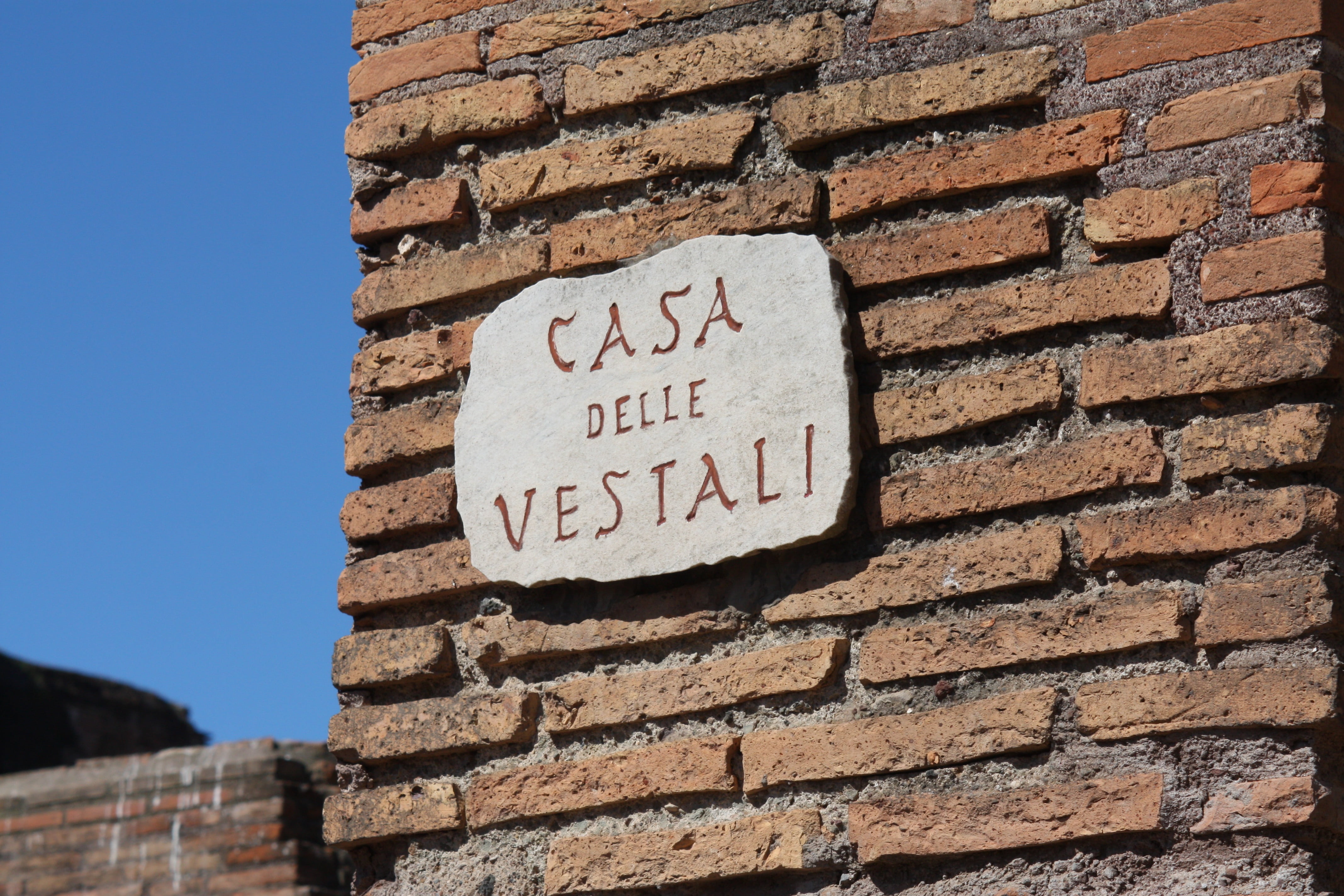 architecture, brick, rome, wall, bricks, building, sign, text