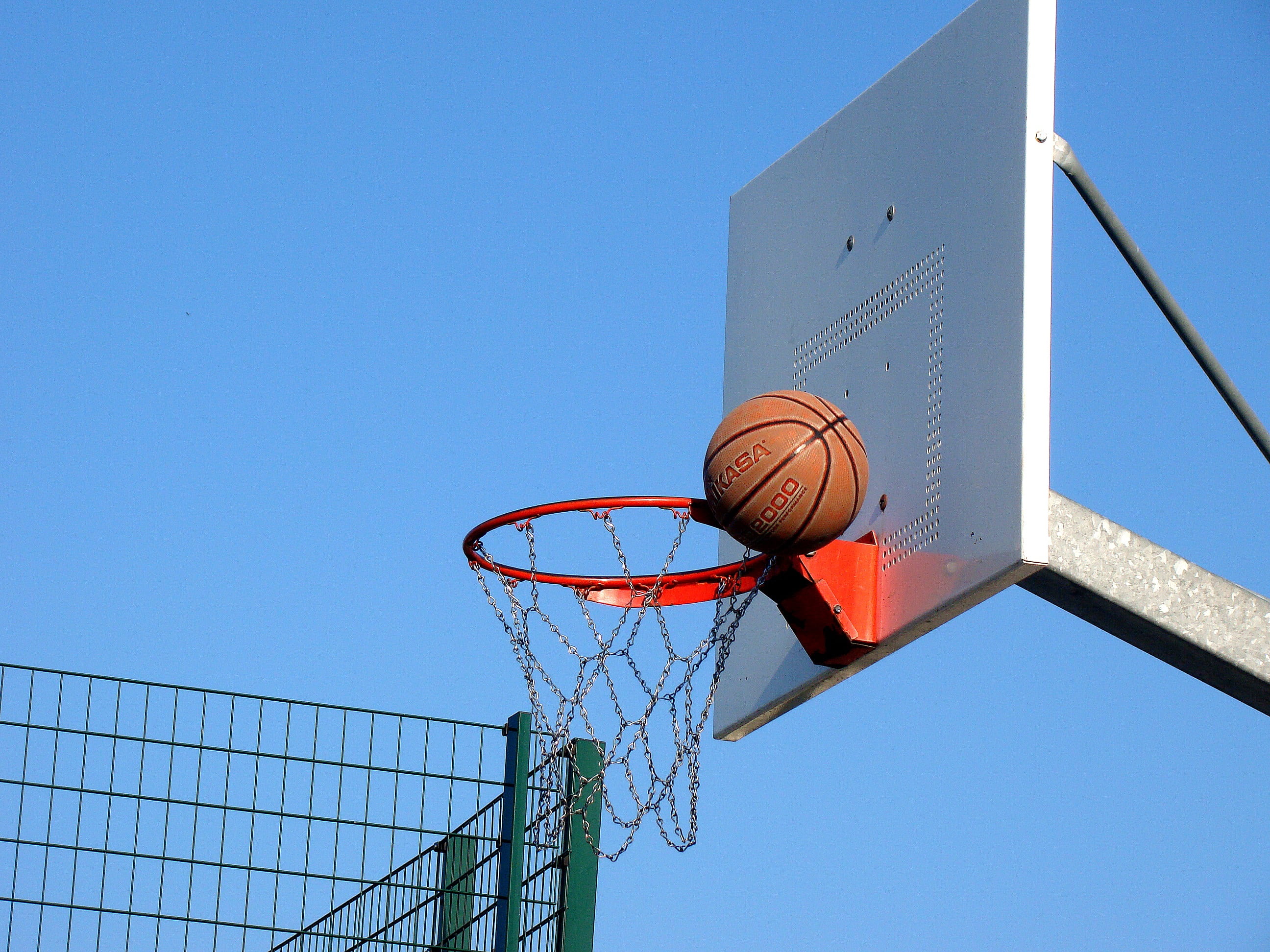 ball, rime, fence, sky, blu, basketball - sport, basketball hoop