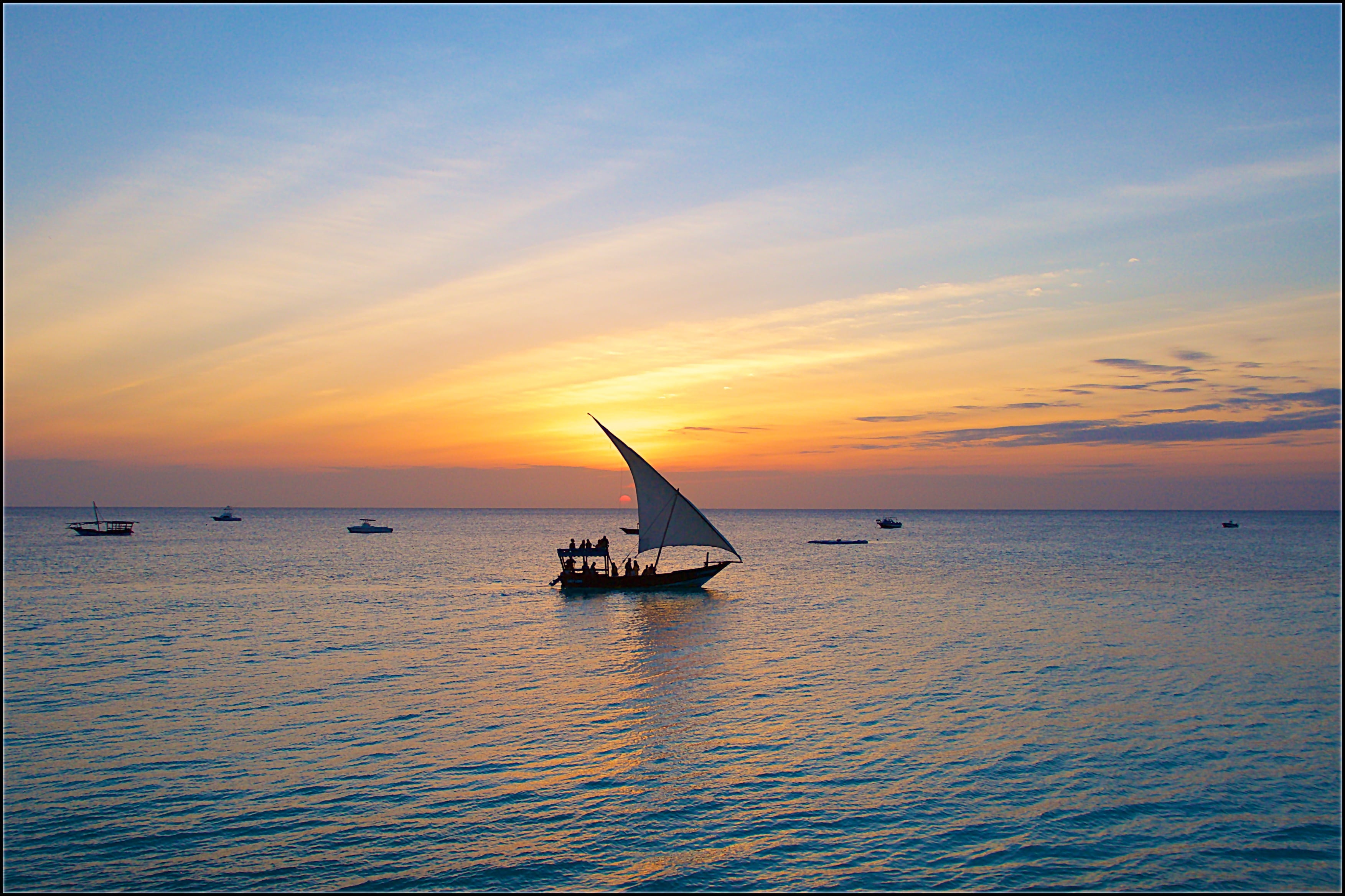 sailboat on body of water, zanzibar, sunset, evening, sea, scenics