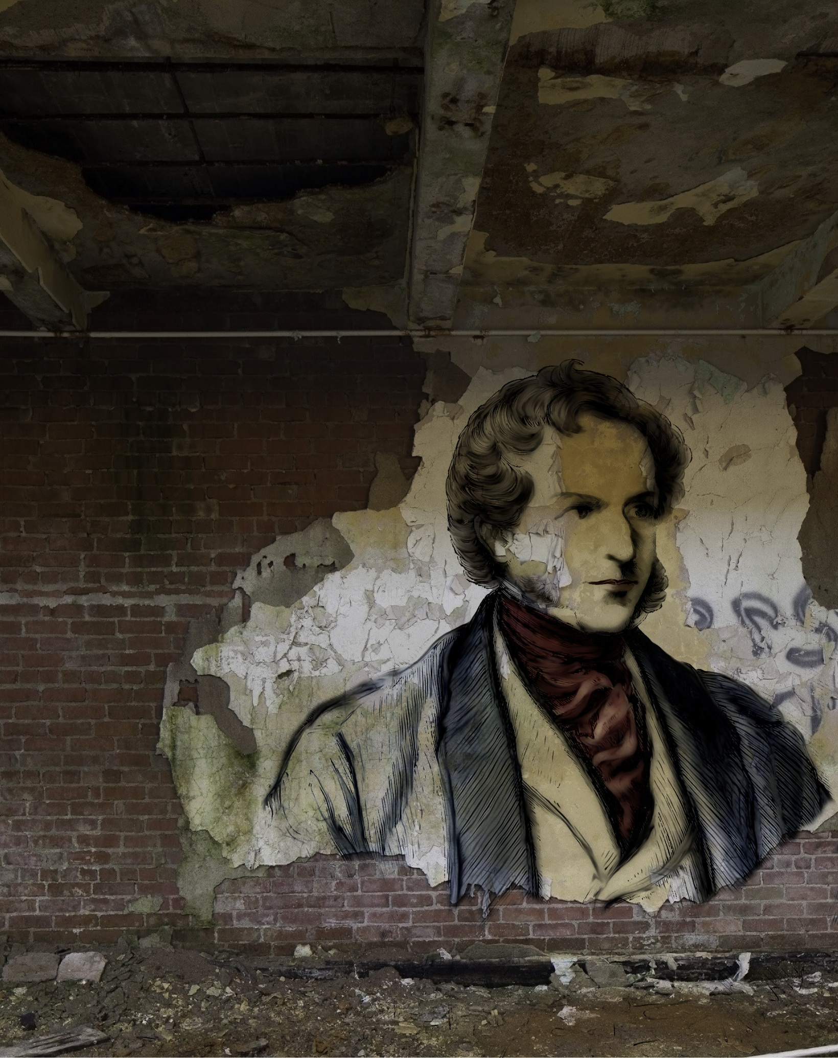wall graffiti, brick, painted wall, mural, human representation