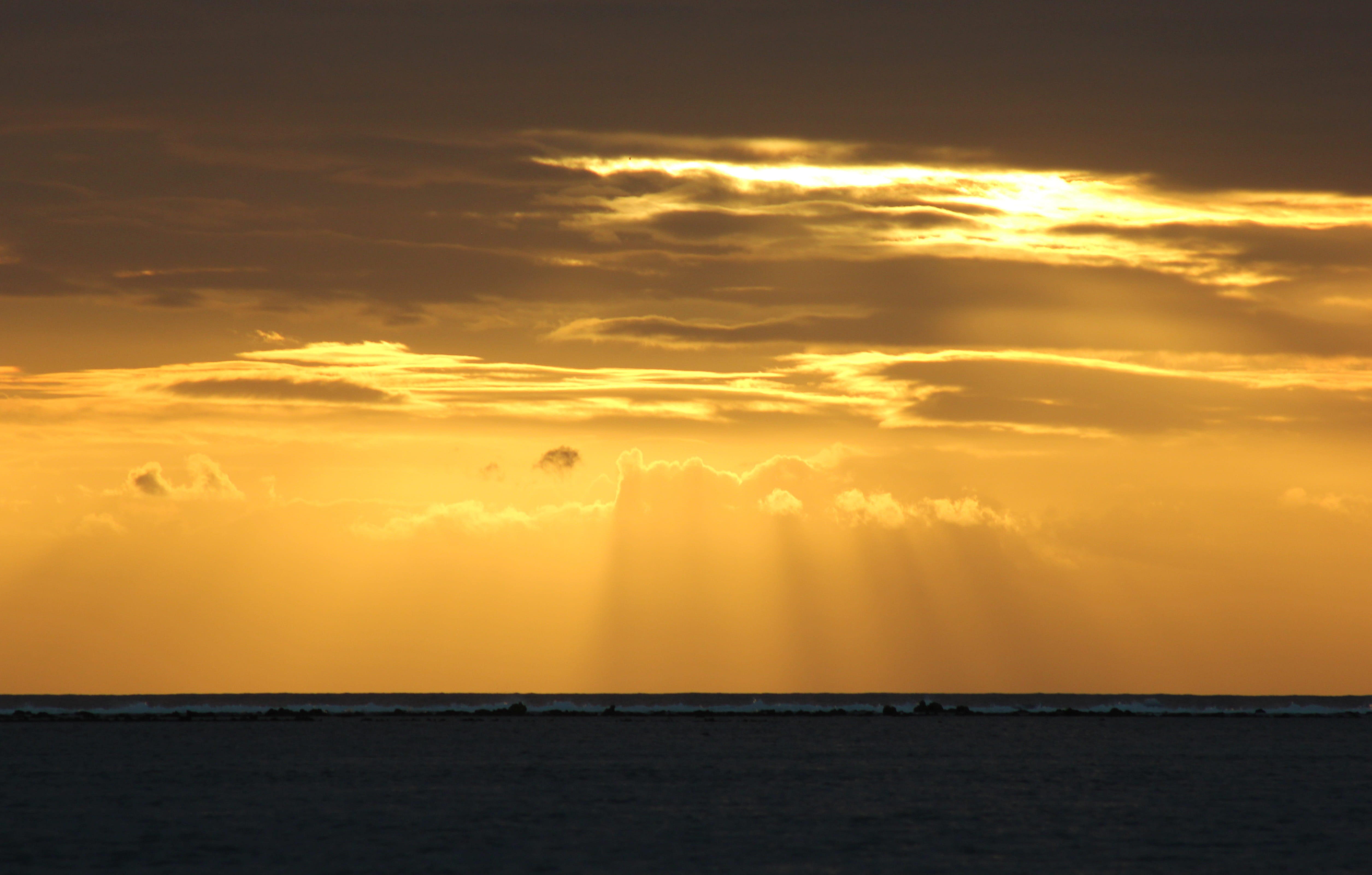 Sun, Sunset, Reflection, Sea, Orange, clouds, nature, sky, tranquility