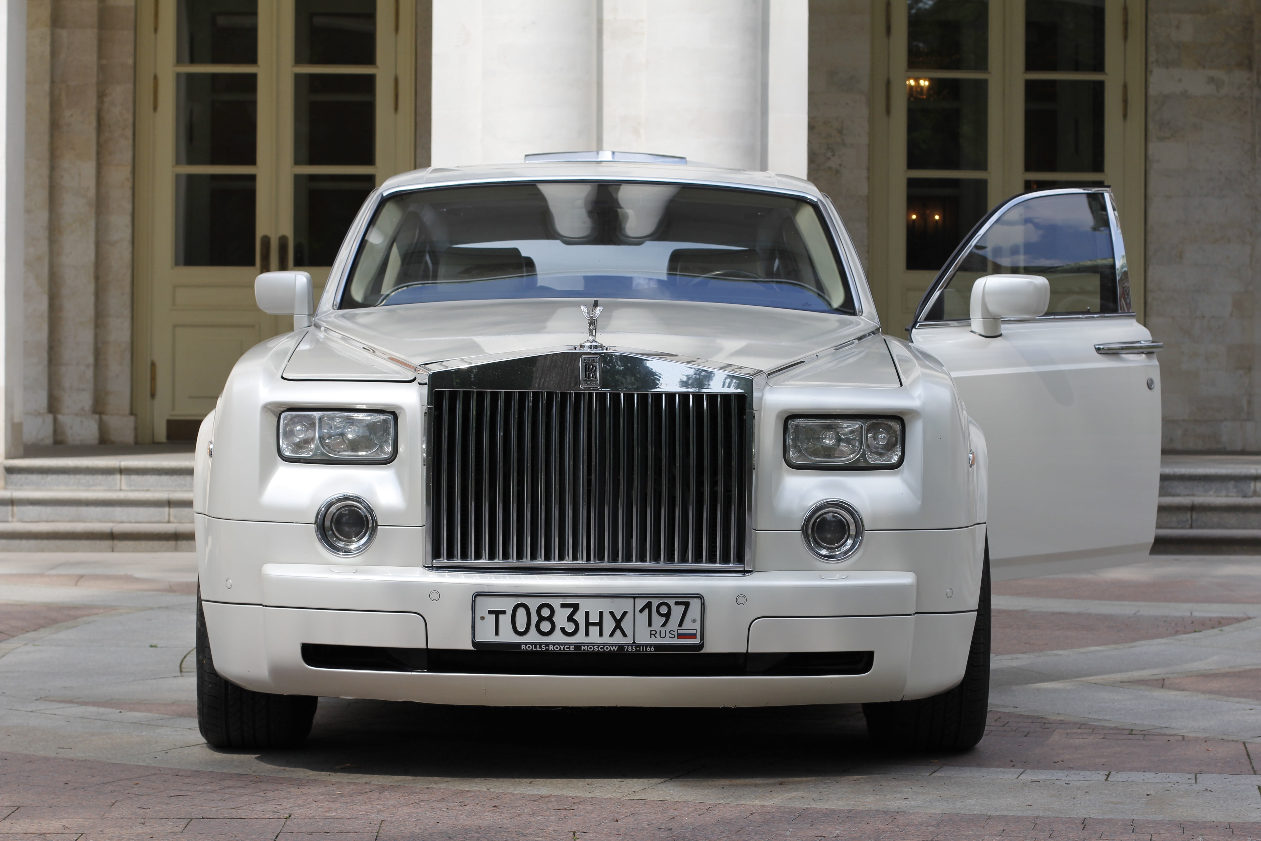 white Rolls Royce Phantom parked near mansion, auto, automotive
