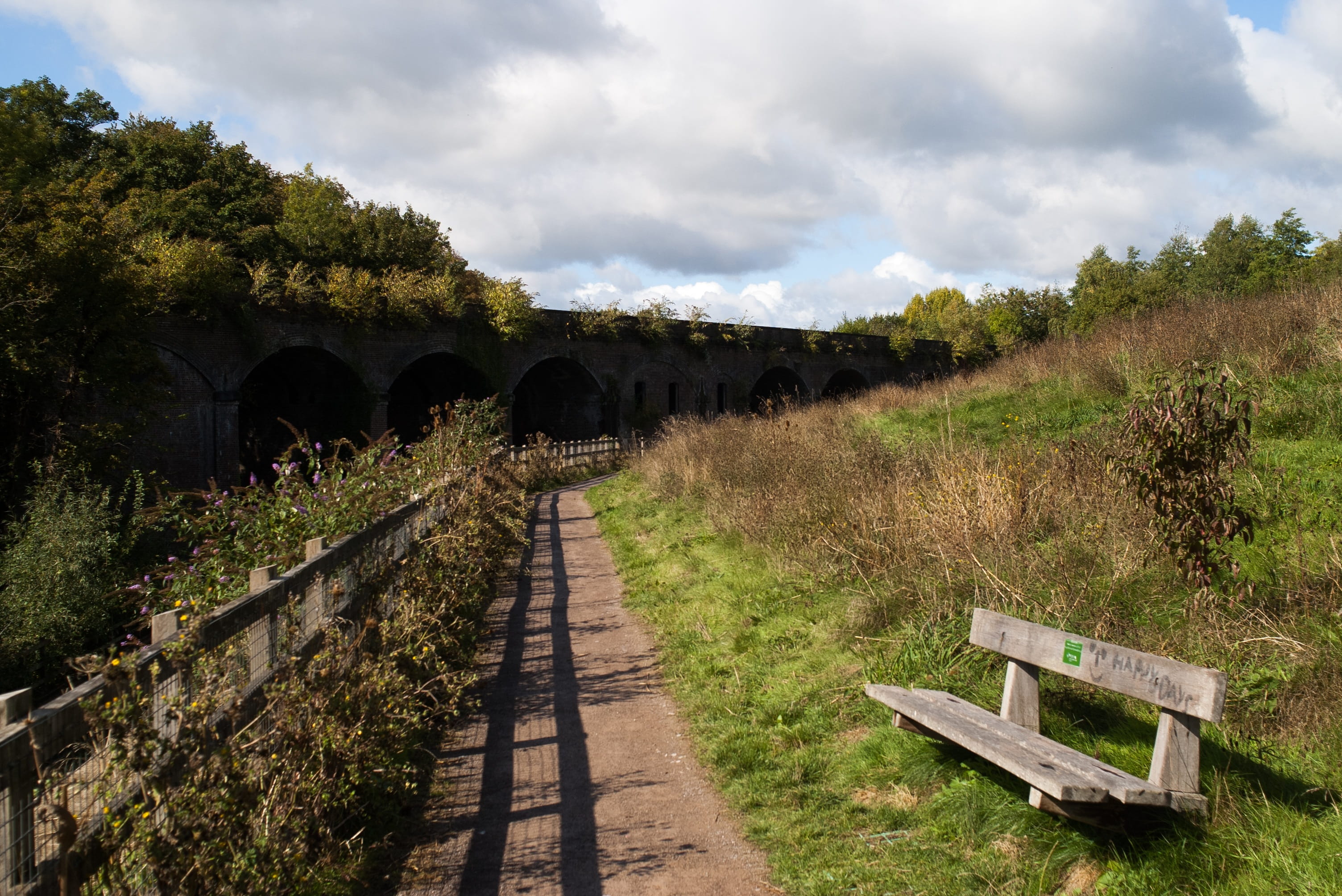 bench, path, bridge, arch, cloud - sky, plant, tree, nature