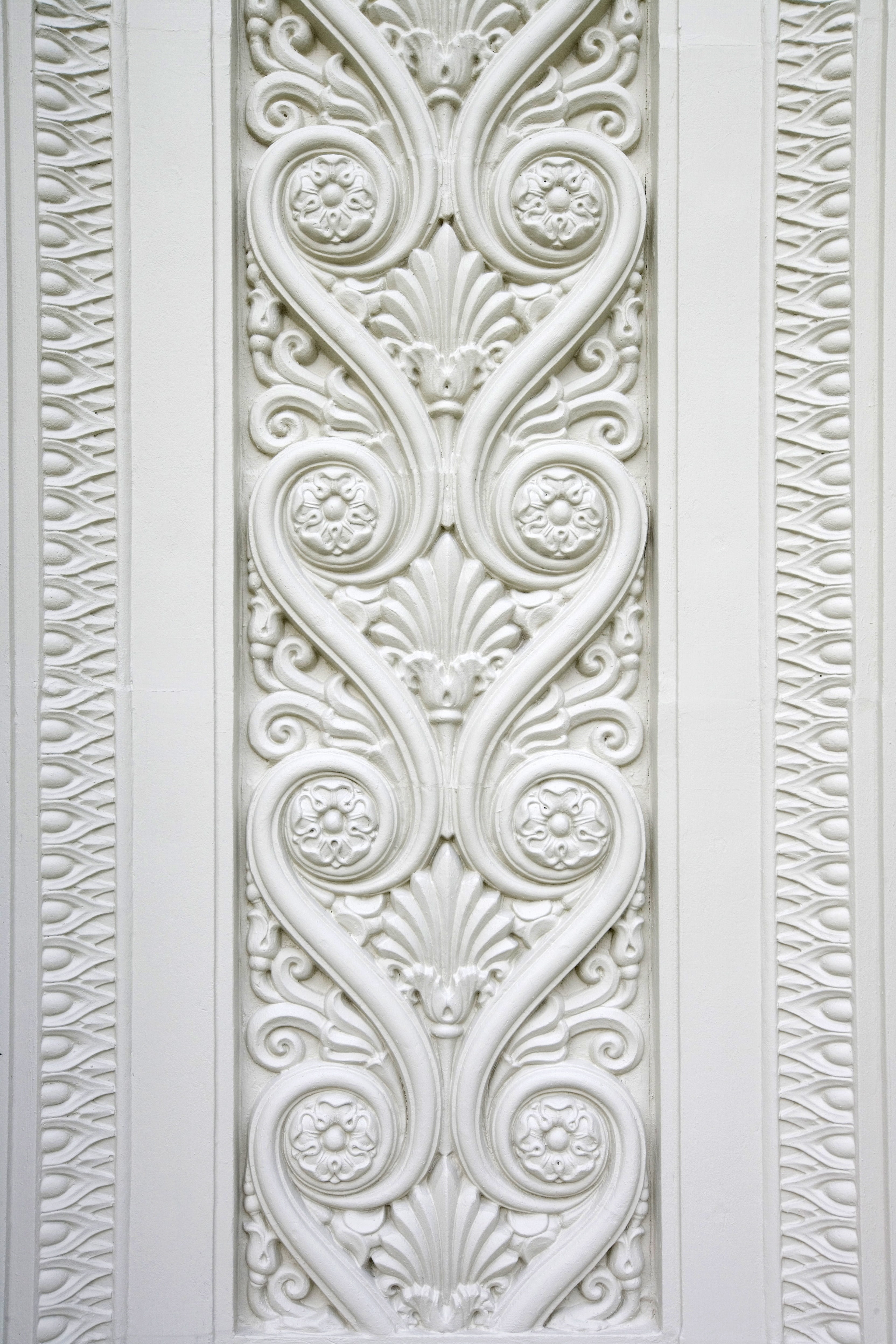 ornate white floral surface, pattern, motif, decor, architecture