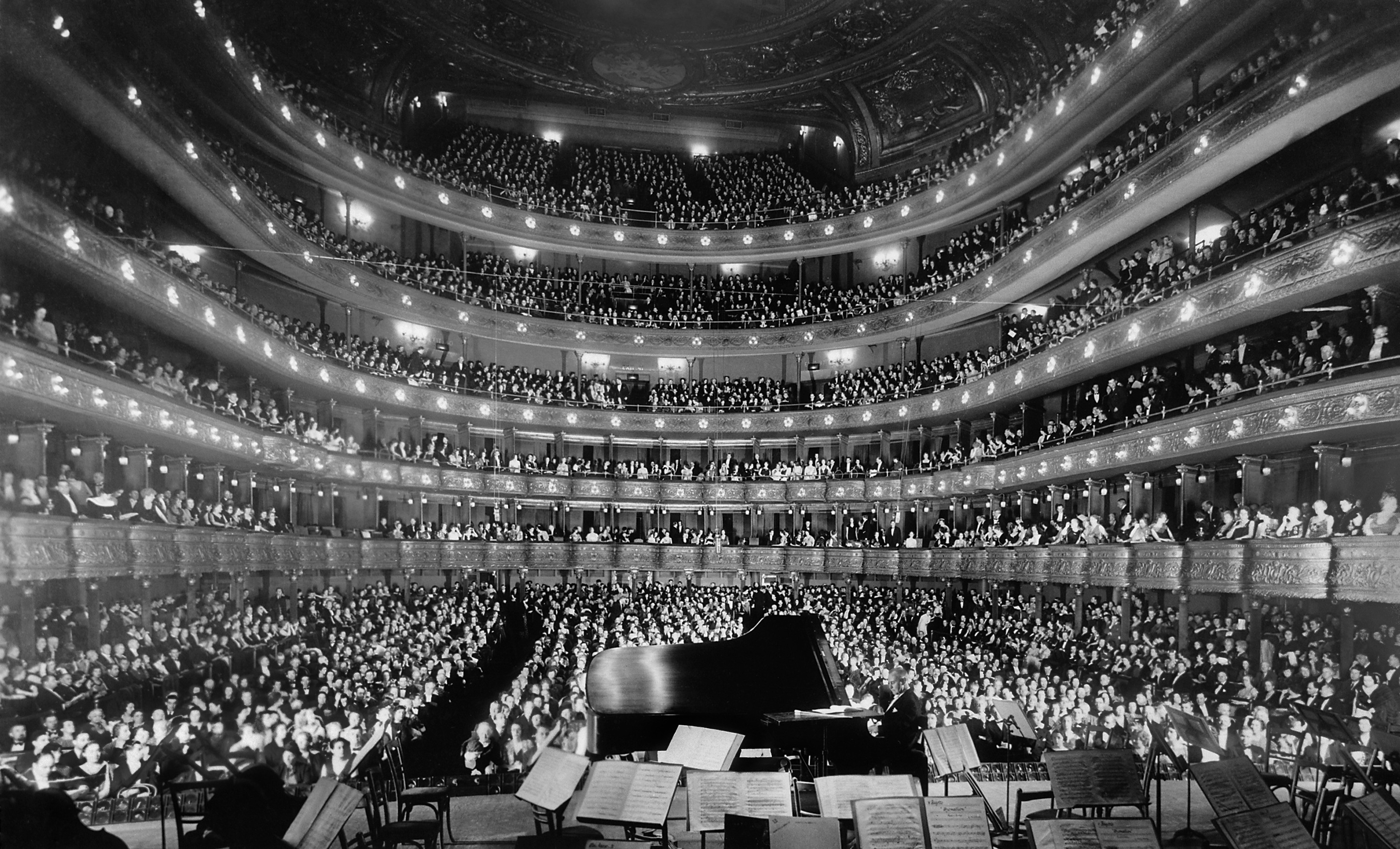 grayscale photography of orchestra, opera, opera house, concert
