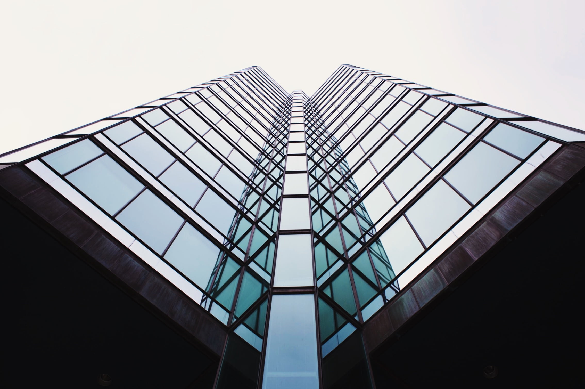 architectural photography of glass building, low, angle, view