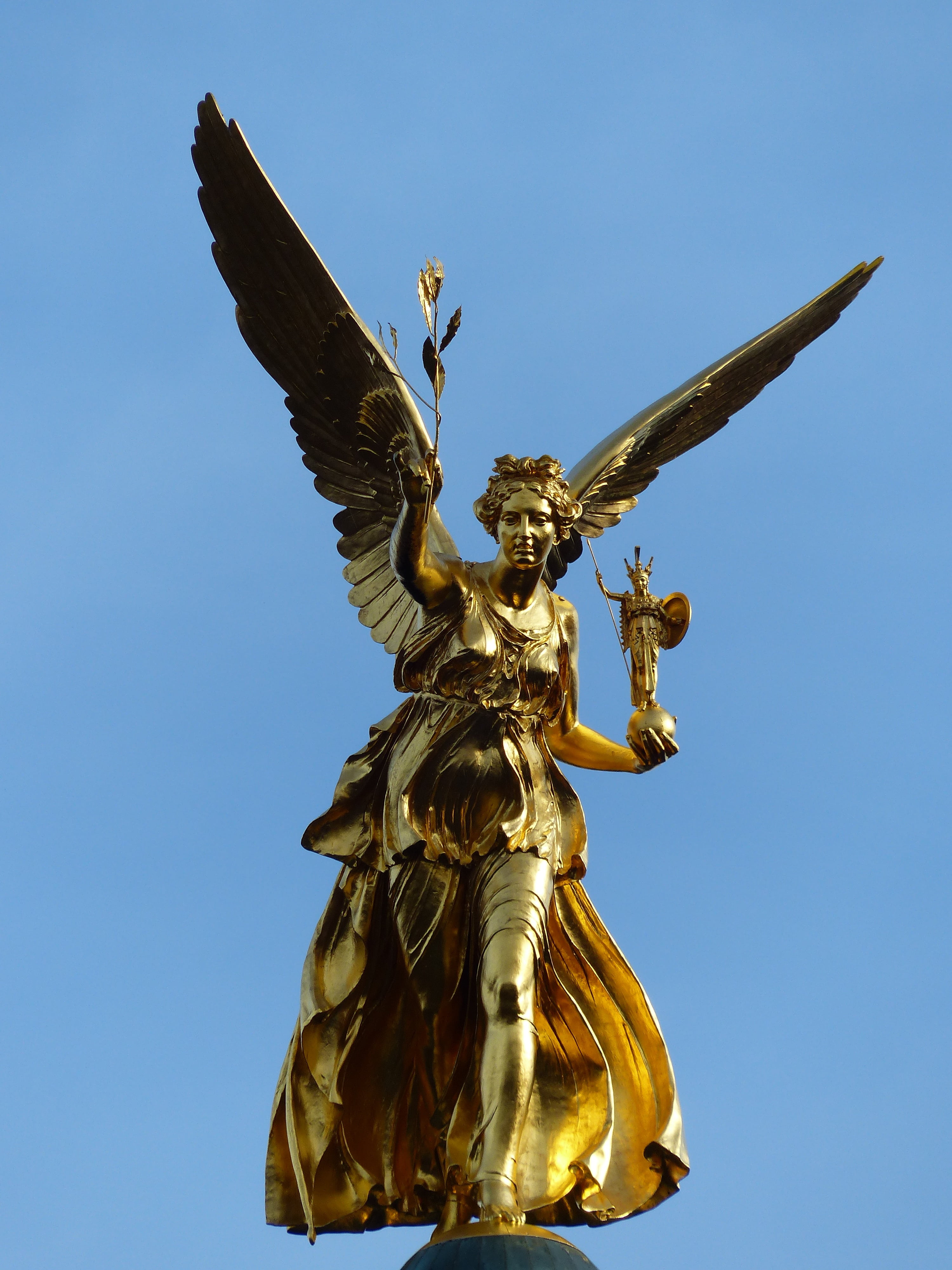 female angel statue, angel of peace, munich, city, monument, blue