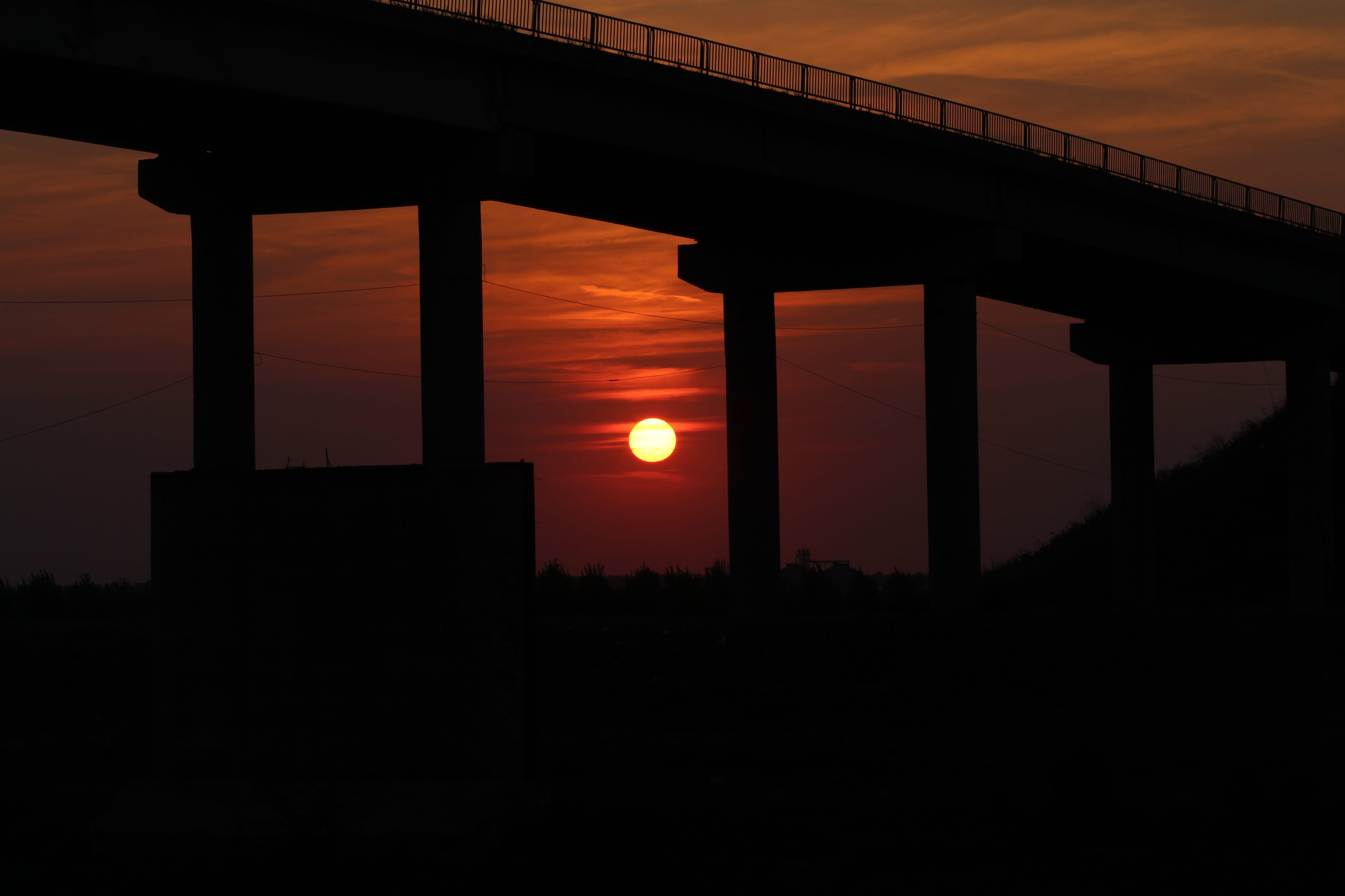sunset, bridge, sky, cloud, red, in the evening, architecture