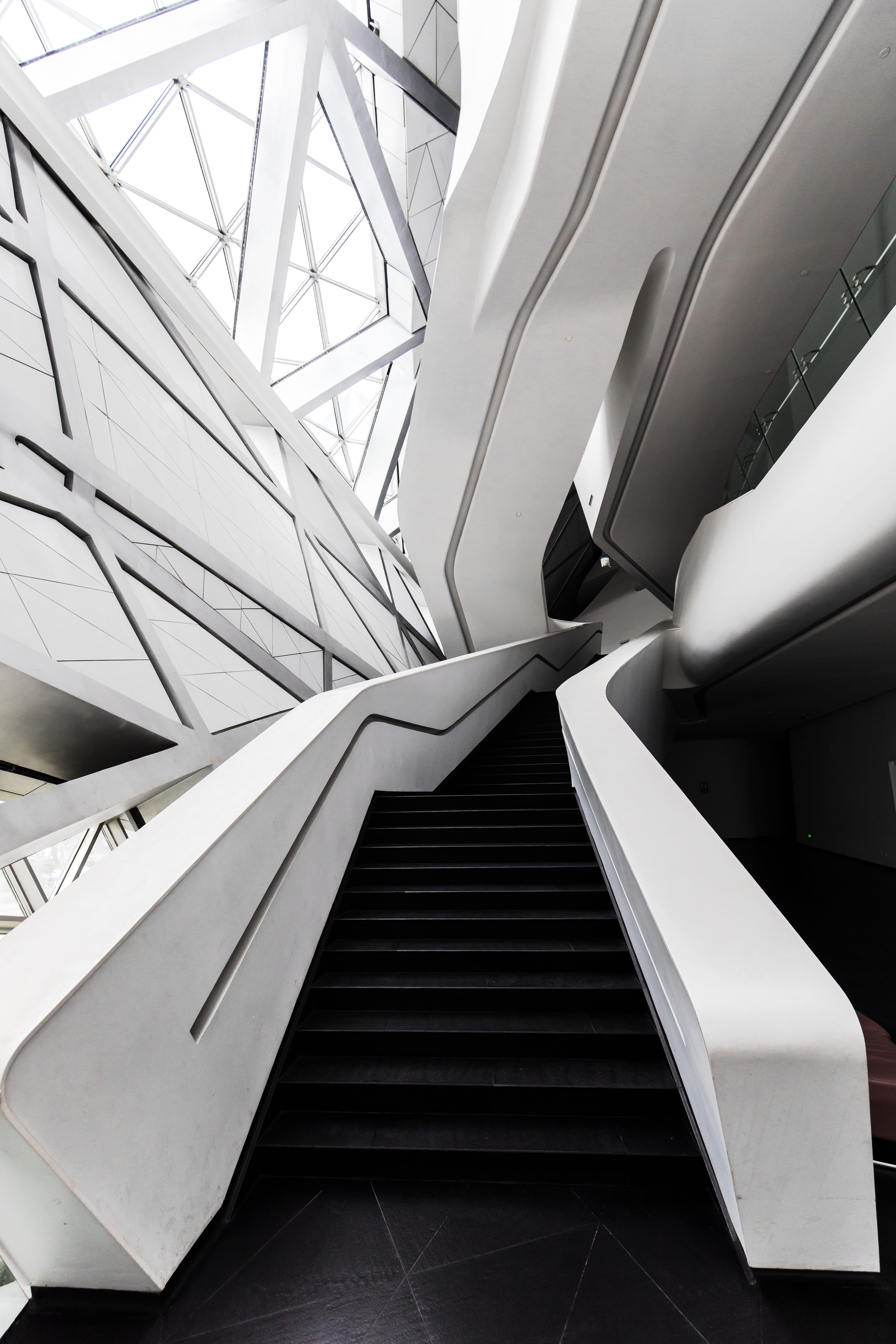 Free download | HD wallpaper: photo of white and black staircase, white