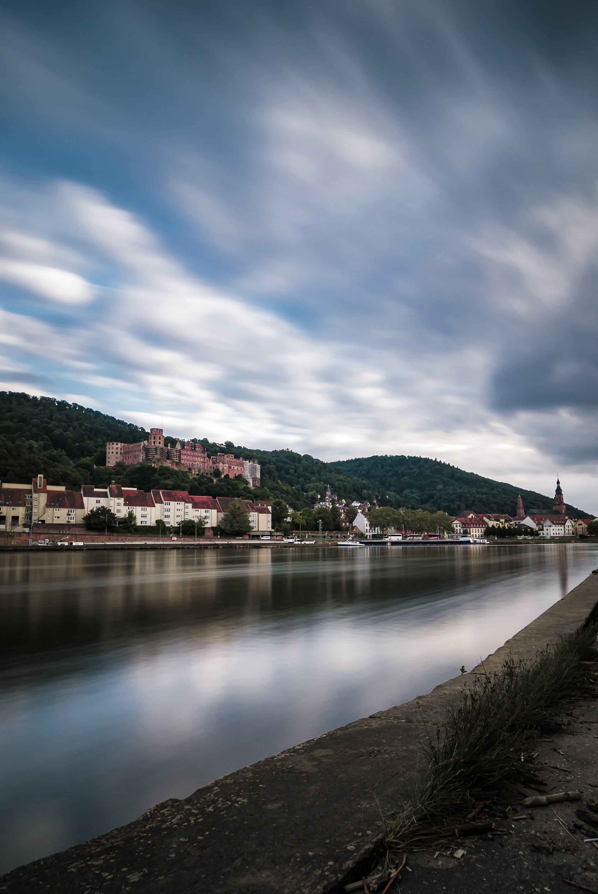 heidelberg, bridge, neckar, clouds, cloud - sky, water, architecture