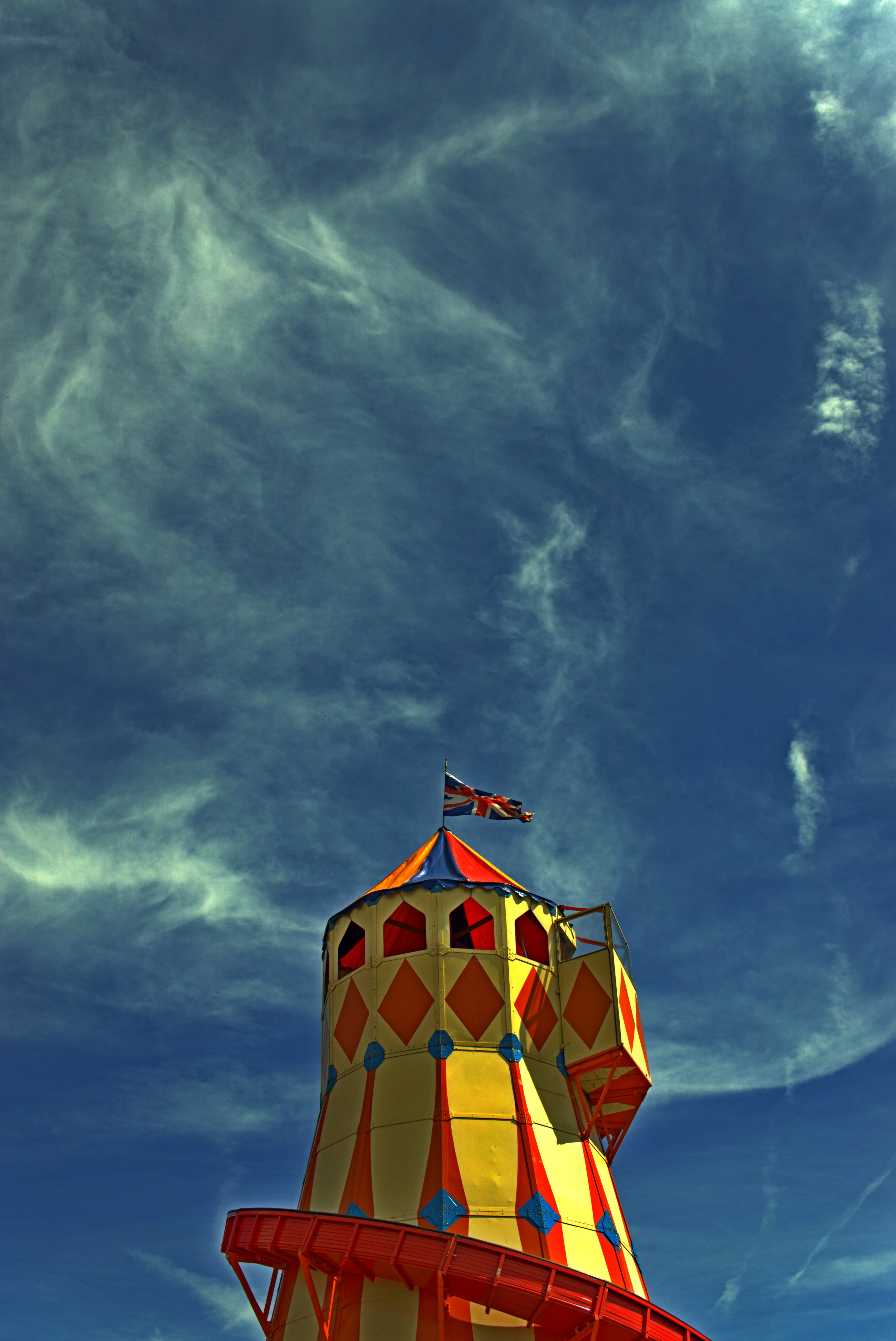 tower, sky, circus, flag, cloud - sky, low angle view, nature