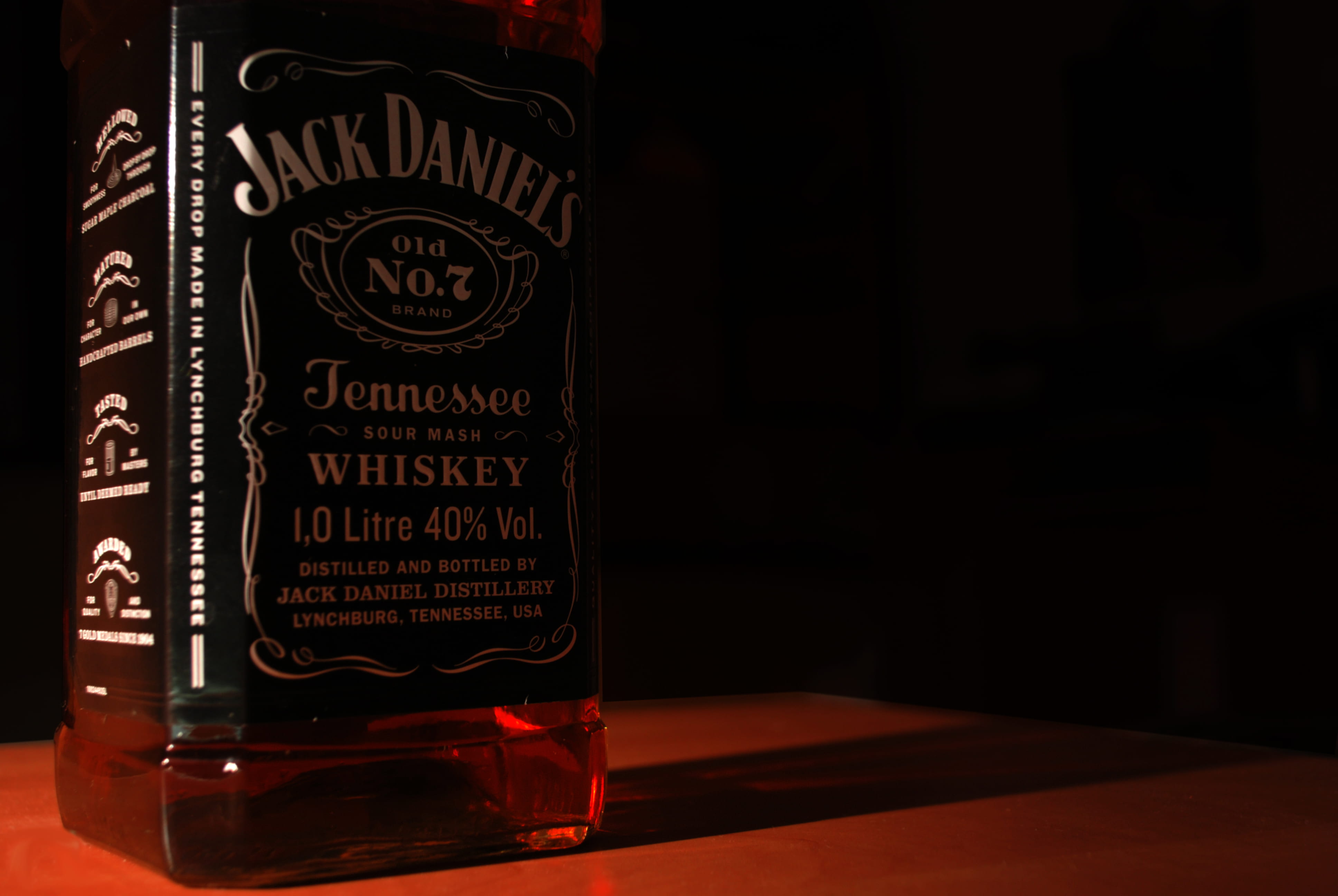 Jack Daniels Whiskey 1 Litre, alcohol, bottle, dark, drink, liquor