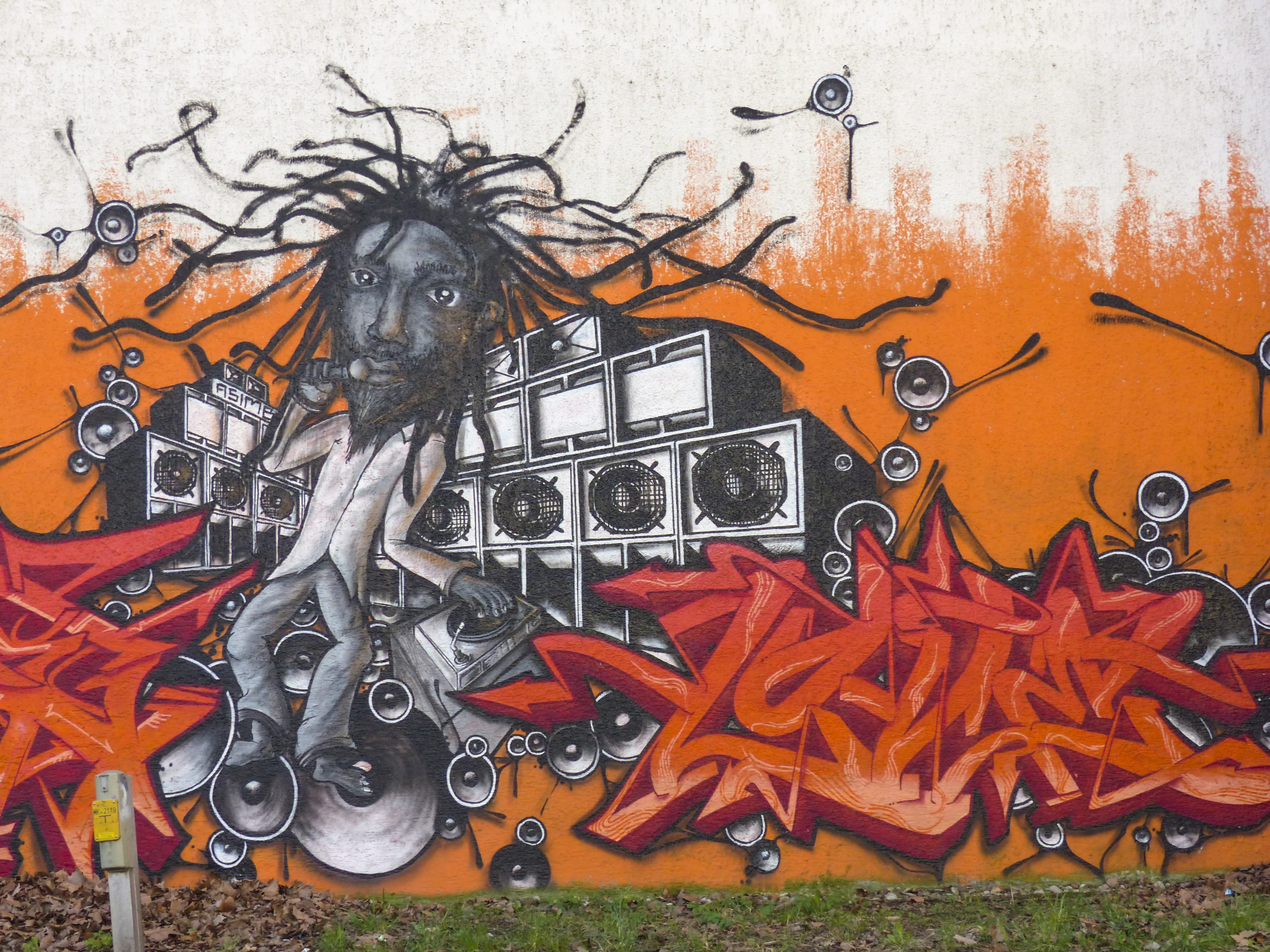 close-up photo of man near speaker graffiti, street, art, city