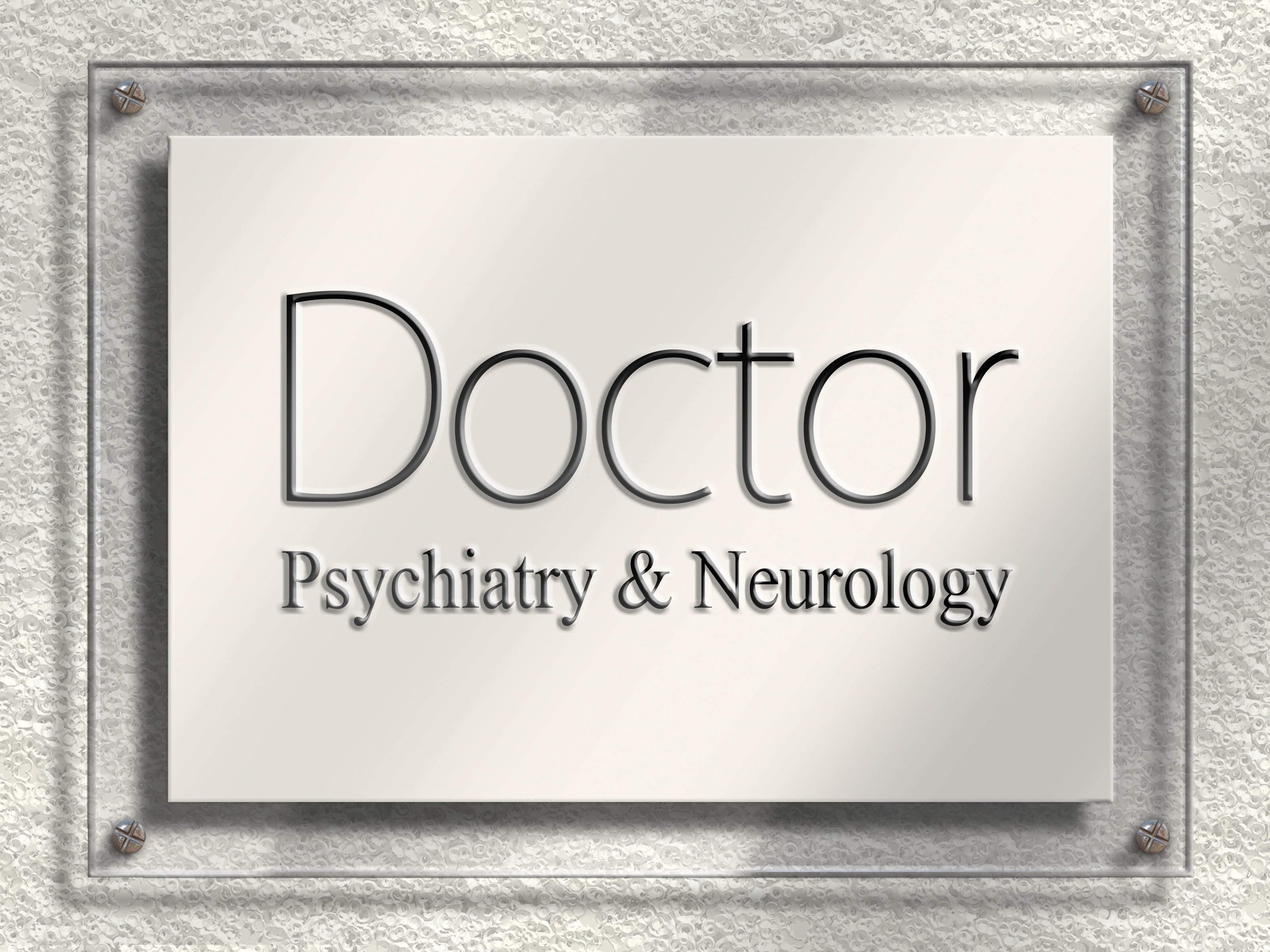 black text on white background, doctor, door sign, nameplate