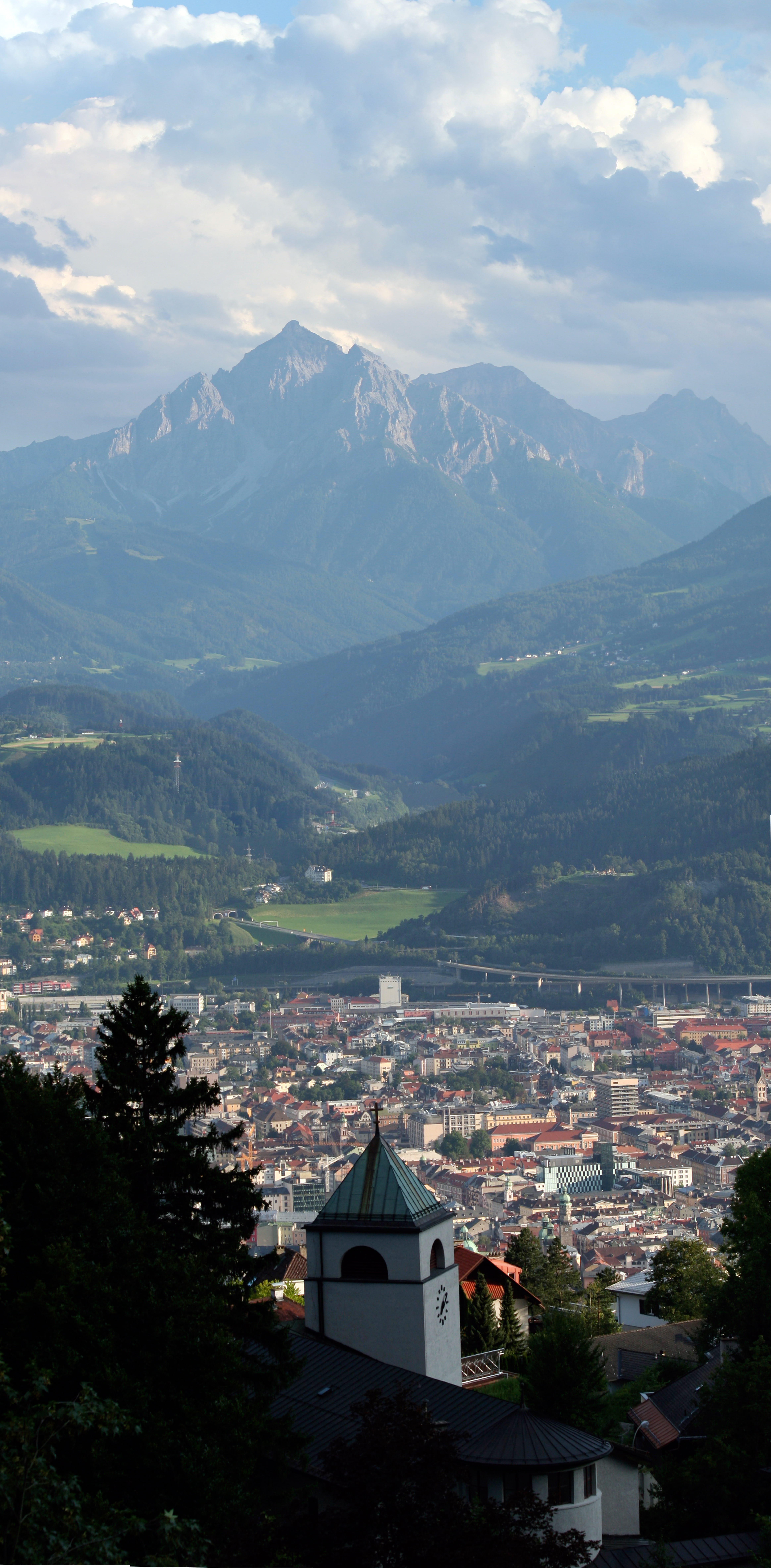 Panoramic view looking down in Innsbruck, Austria, landscape