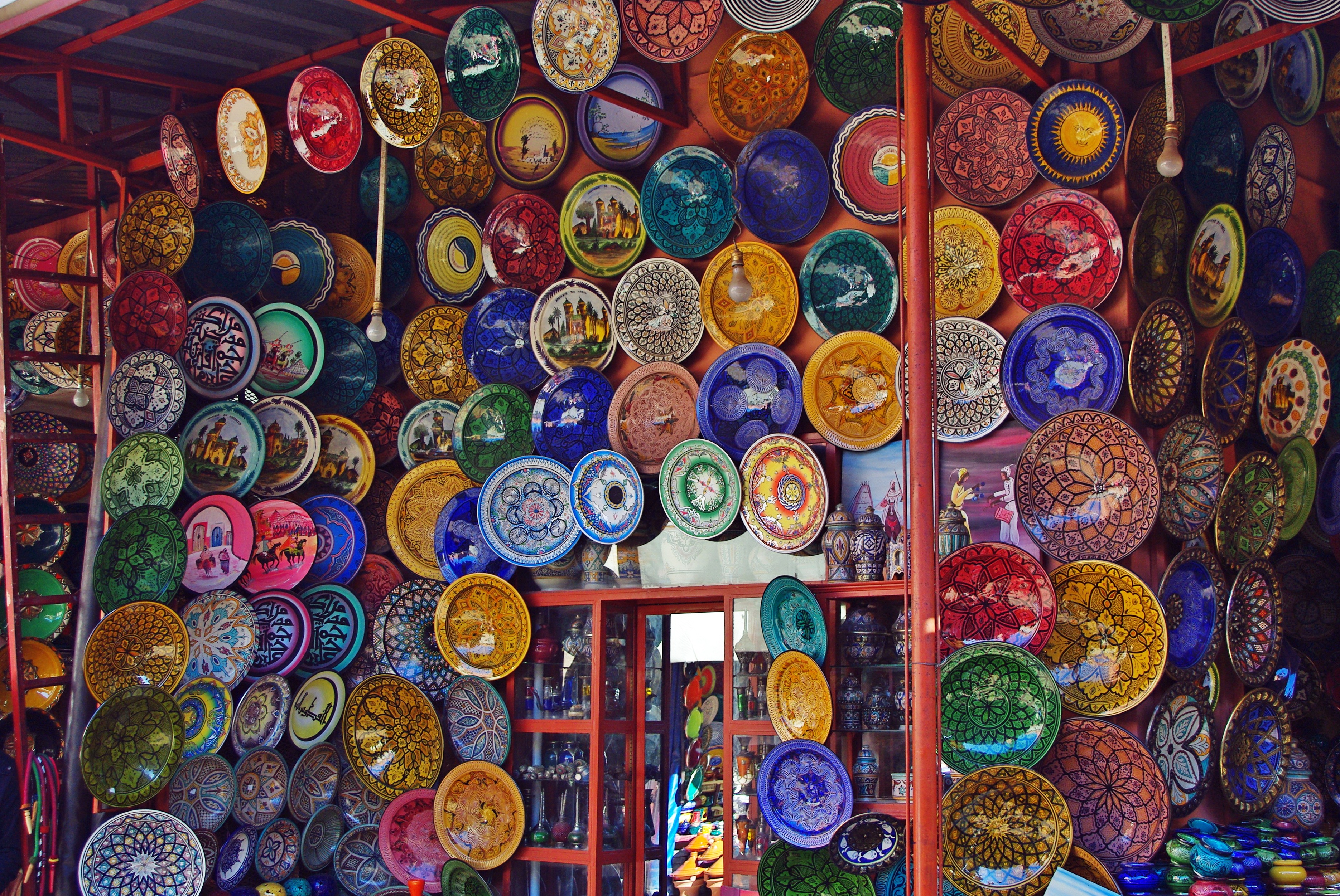 assorted-color wall decor lot, morocco, marrakech, market, souk