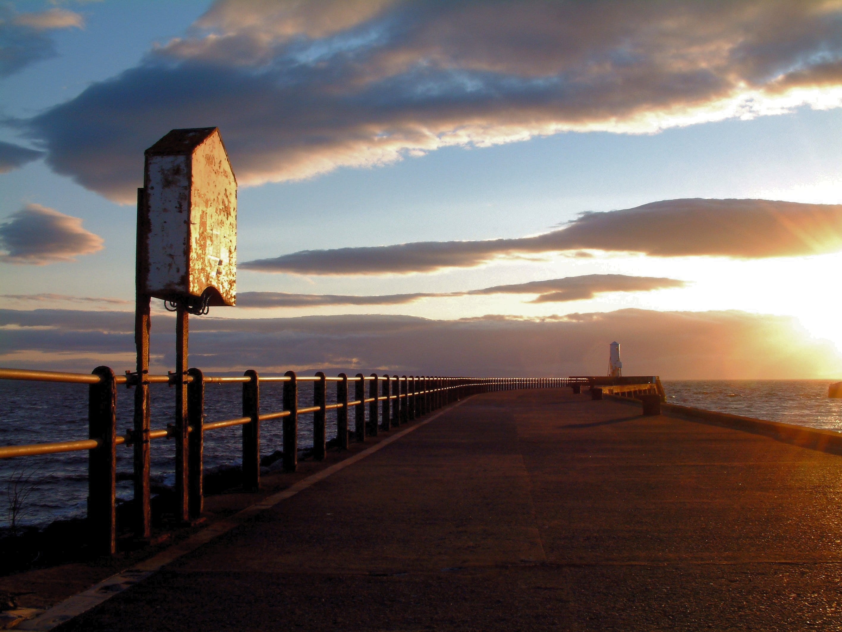 Scotland, Ayrshire, Pier, Sea, Lake, ayr pier, water, sunset