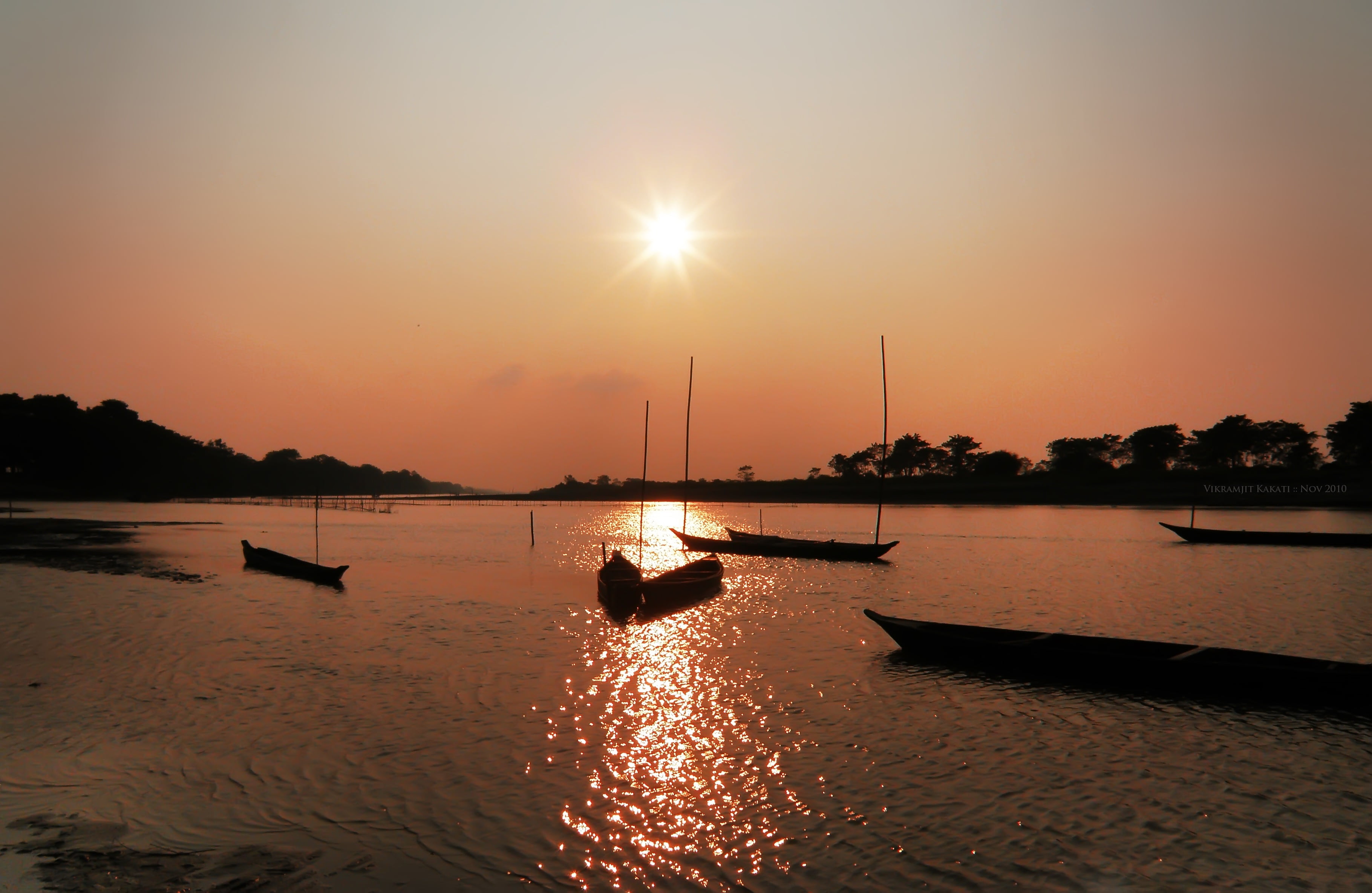 boat on body of water during sunset, landscape, assam, india