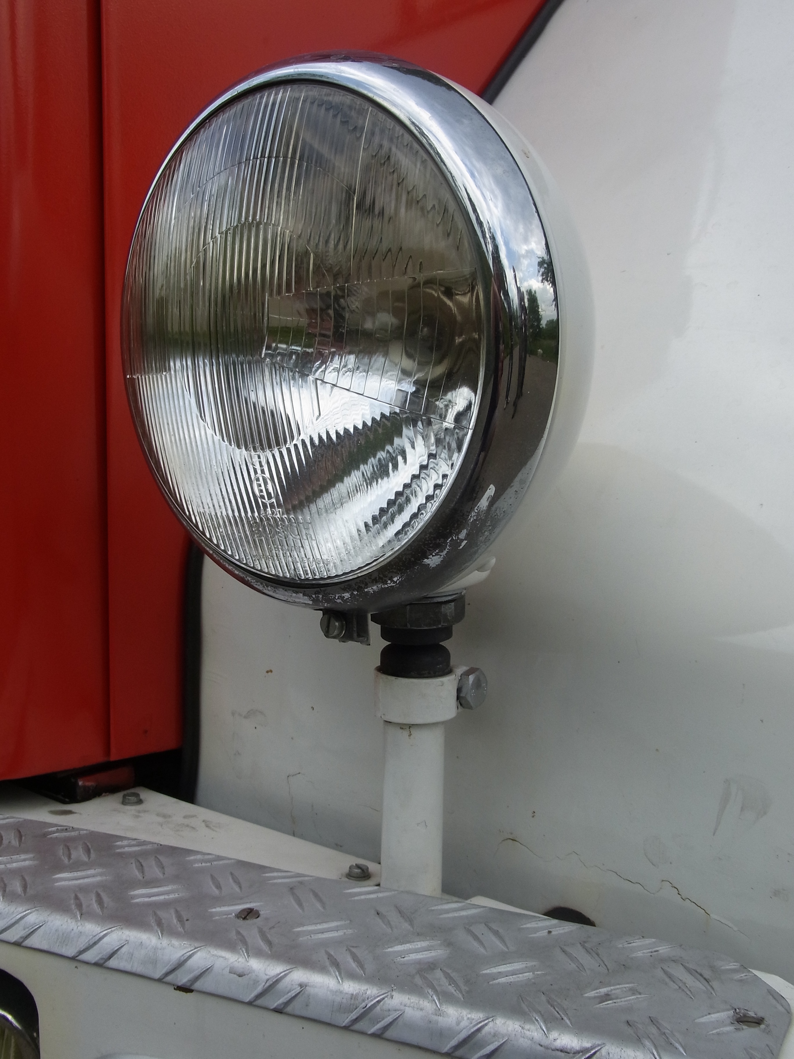 auto, oldtimer, fire, red, spotlight, fire truck, reflection