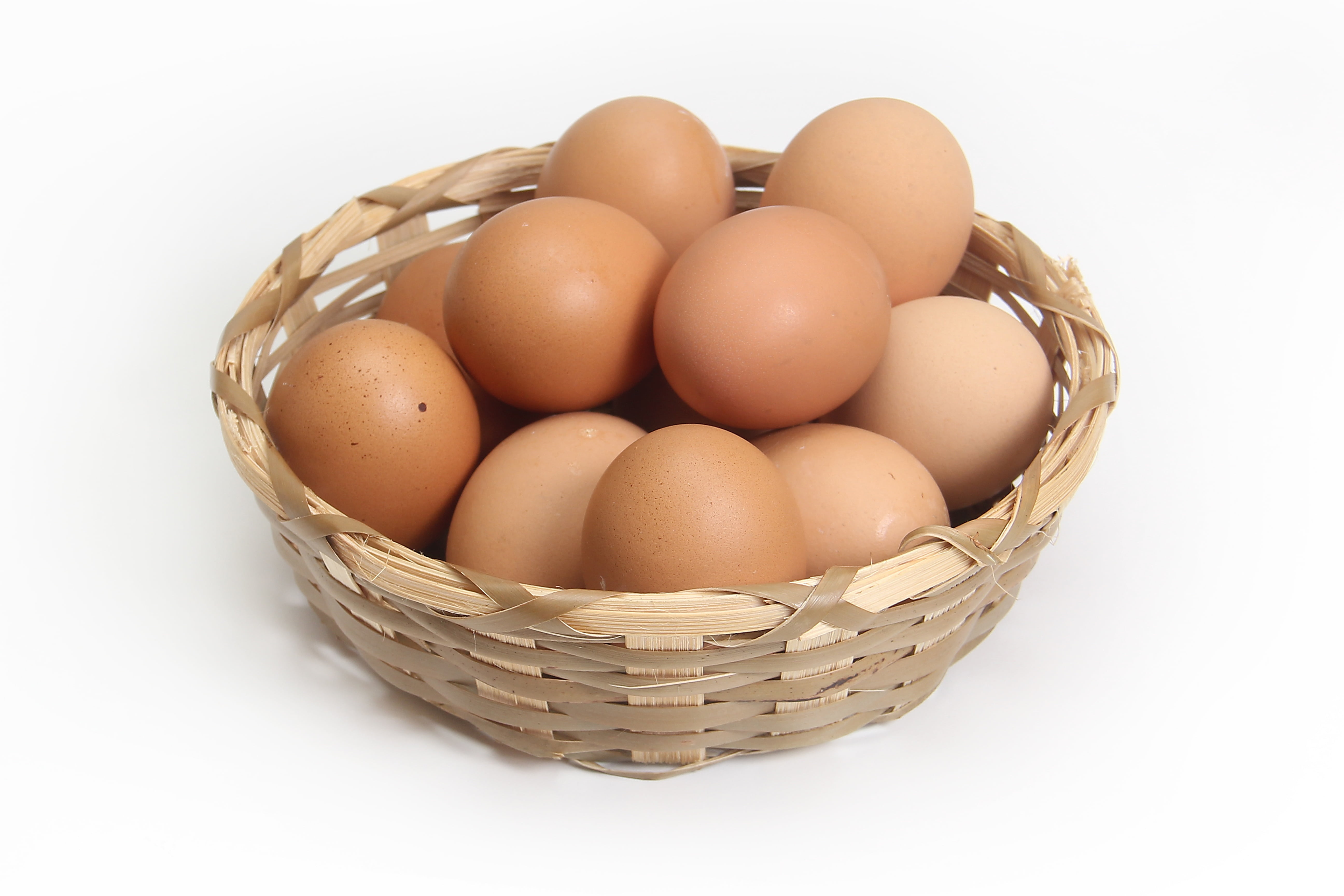 brown egg lot on beige wicker basket, food, kitchen, animal Egg