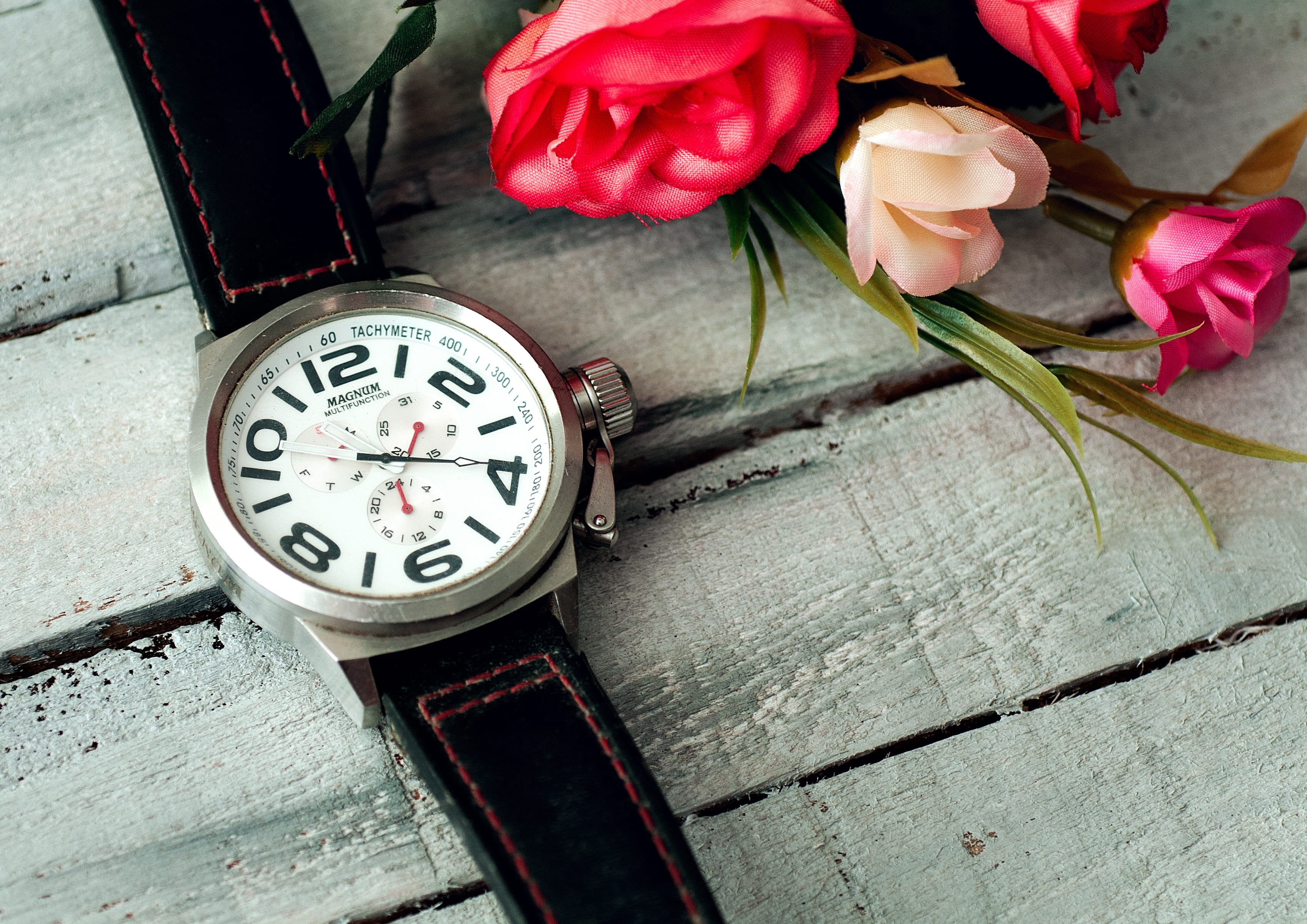 watch, objects, rustic, time, flower, flowering plant, clock