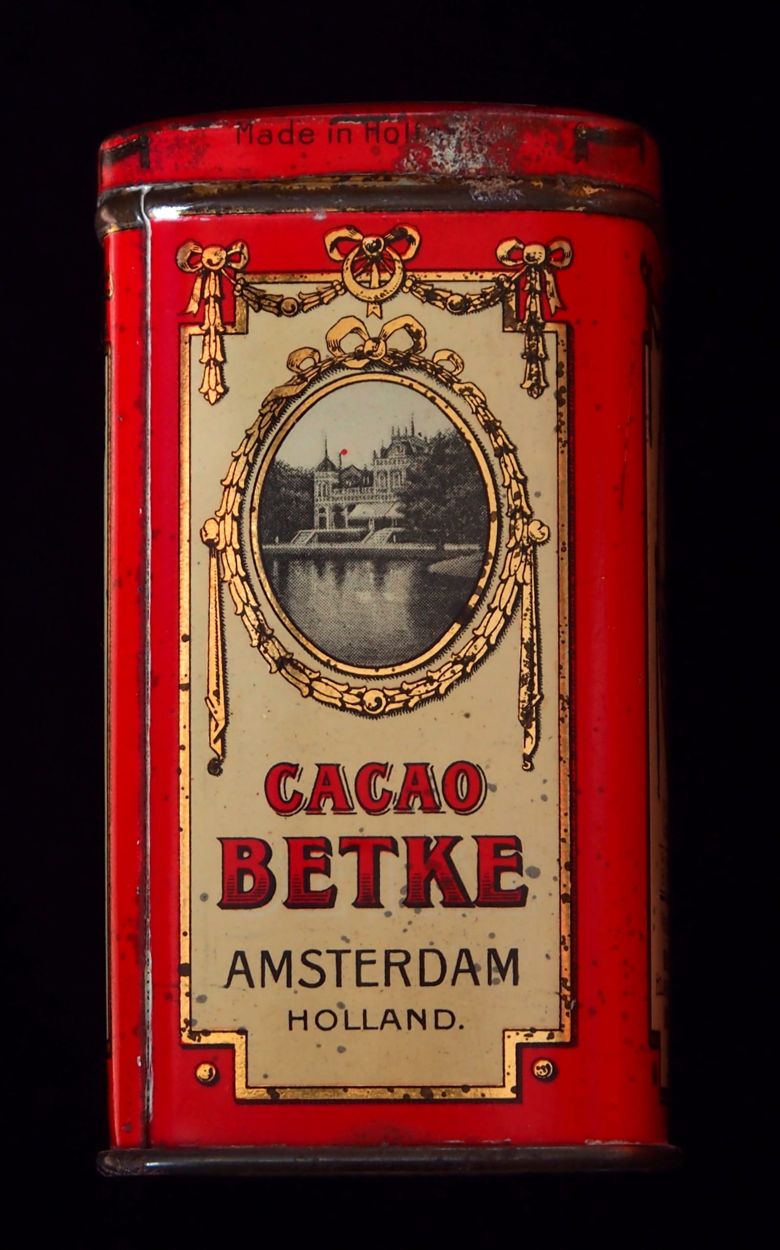 cacao, box, package, old, historic, retro, tin, container, red