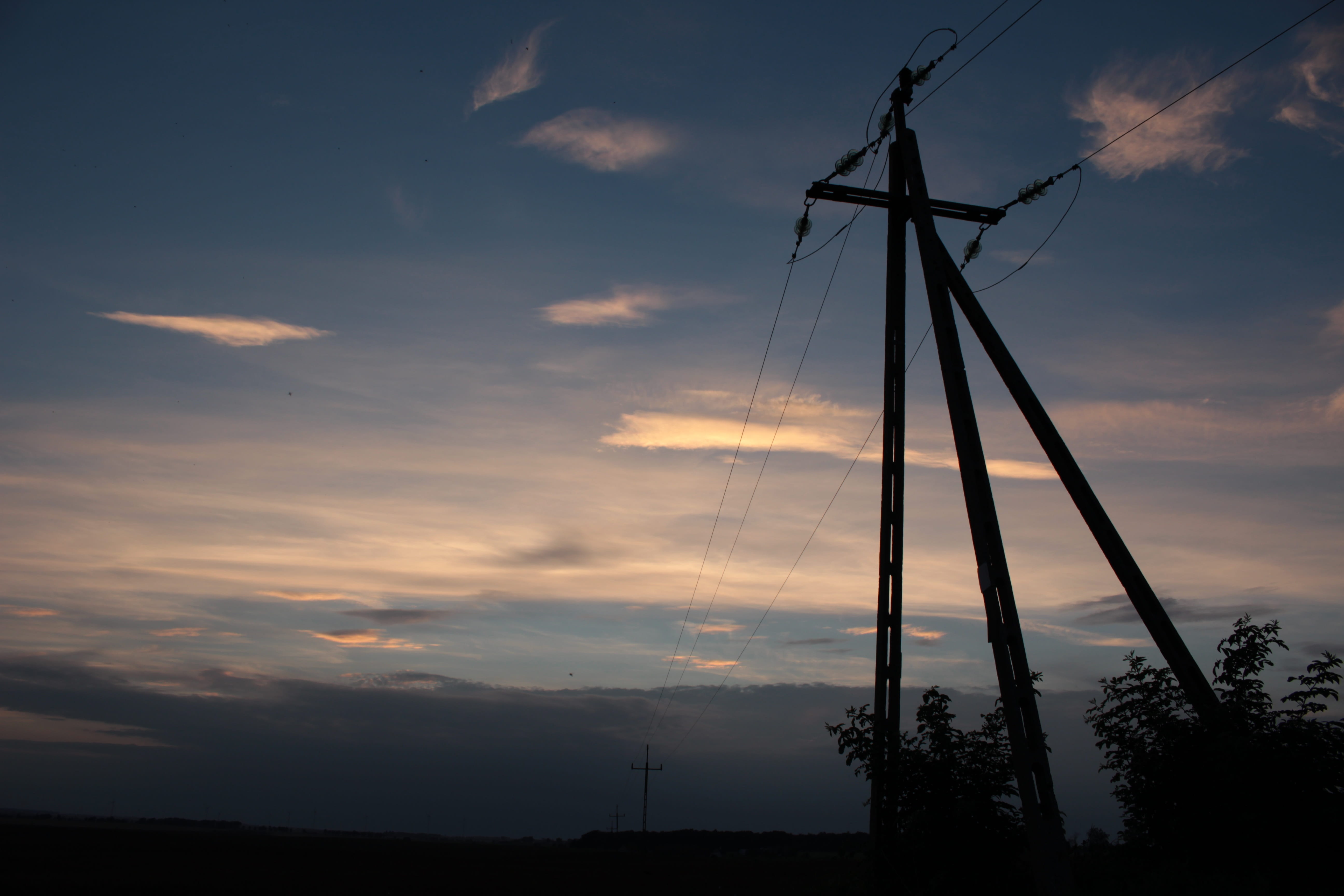 sunset, column, pole, sky, blue, cloud, cloud - sky, low angle view