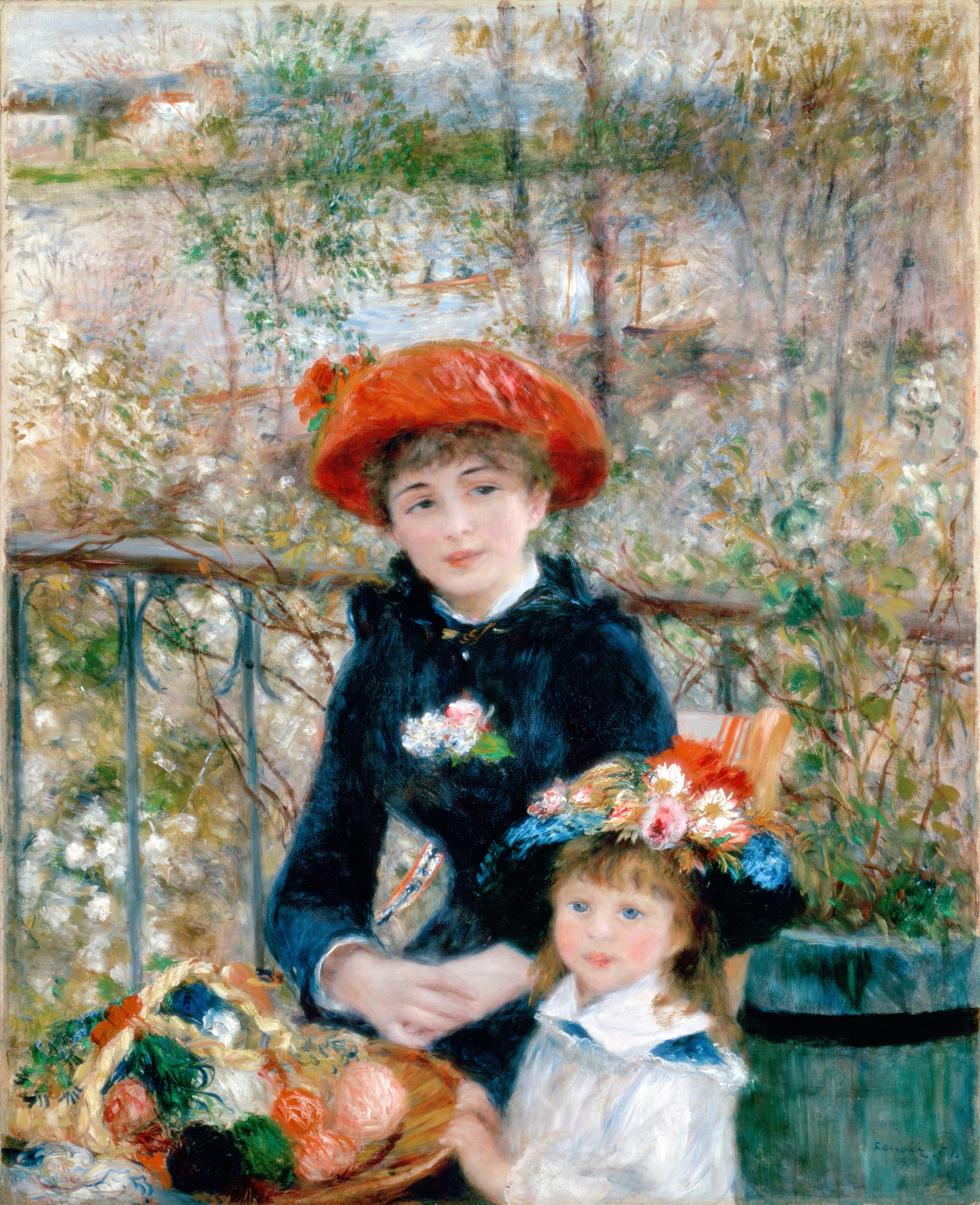 woman and girl painitng, sisters, on the terrace, pierre auguste renoir