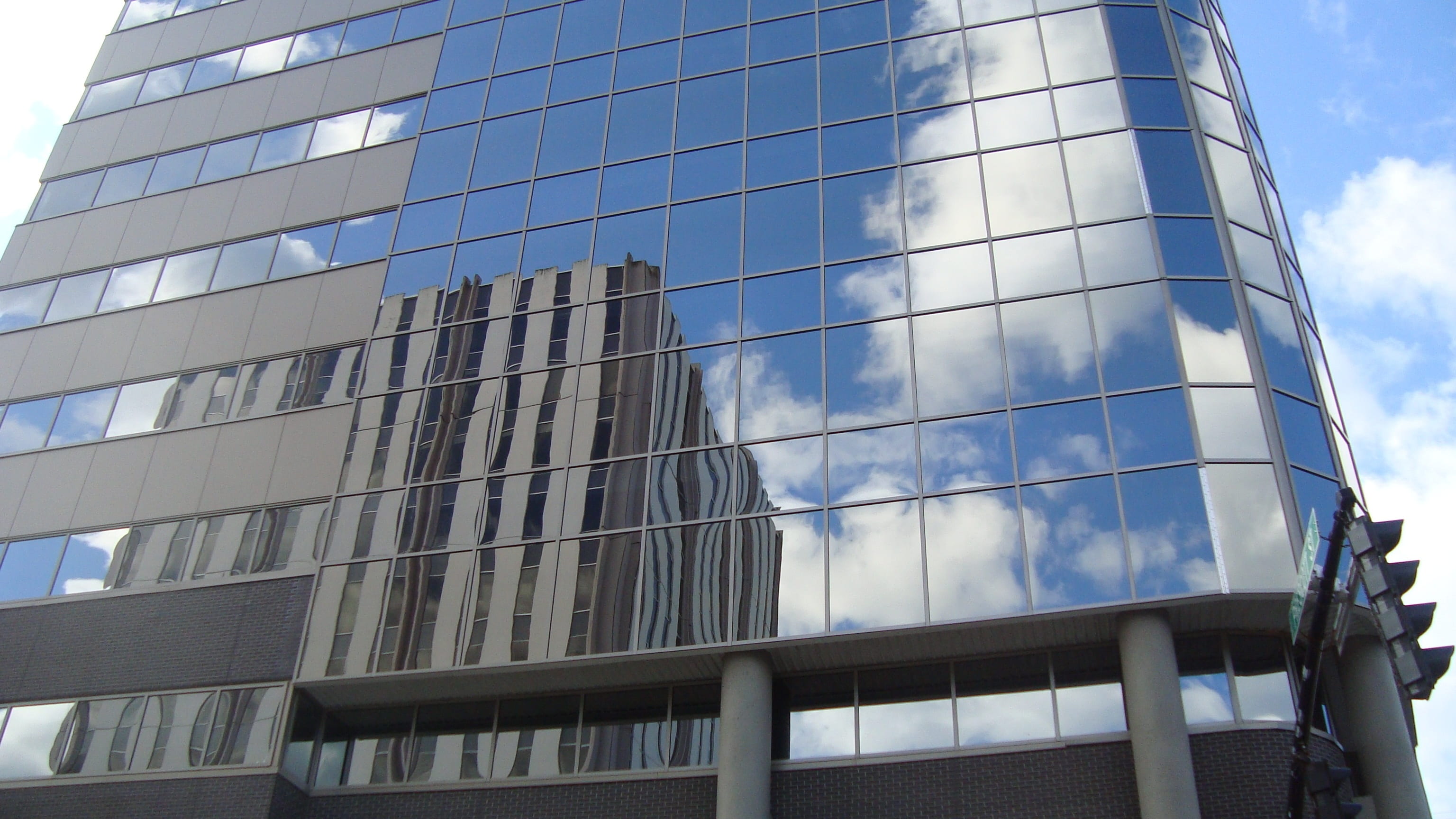 building, reflection, mirror, blue sky, cloud, building exterior