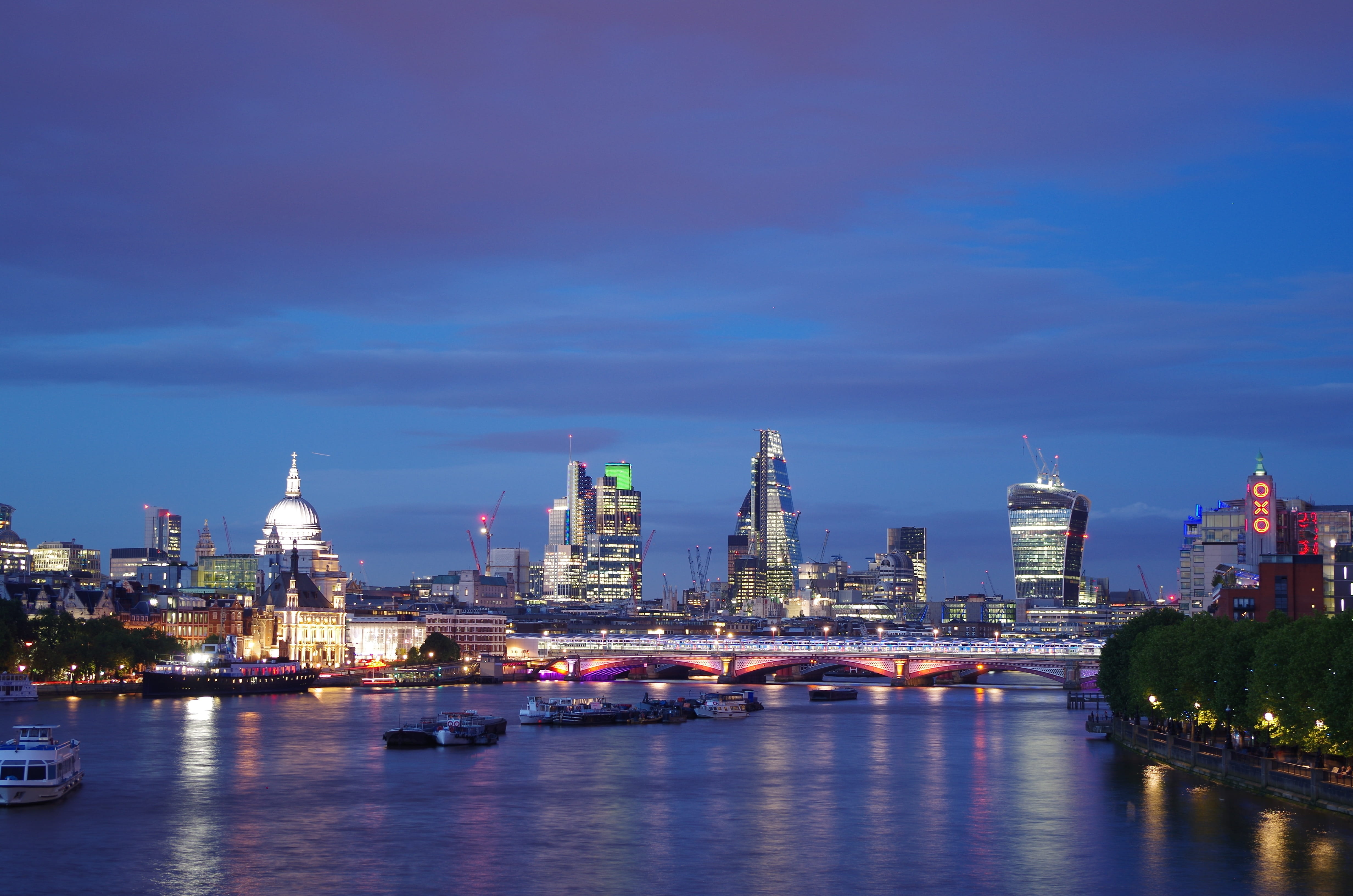 City Of London, London By Night, waterloo bridge, thames River