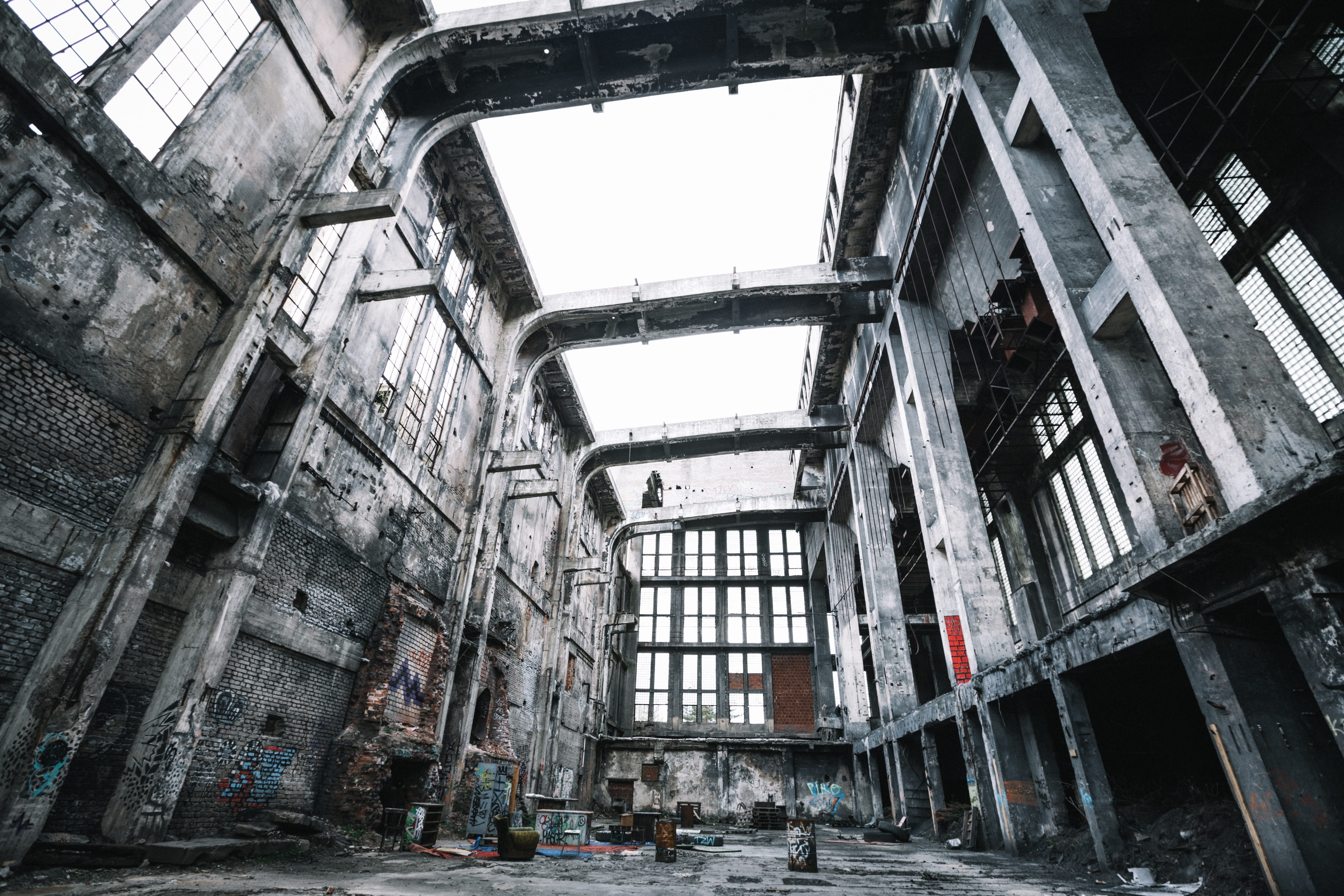 gray concrete building, abandoned, structure, wreck, architecture