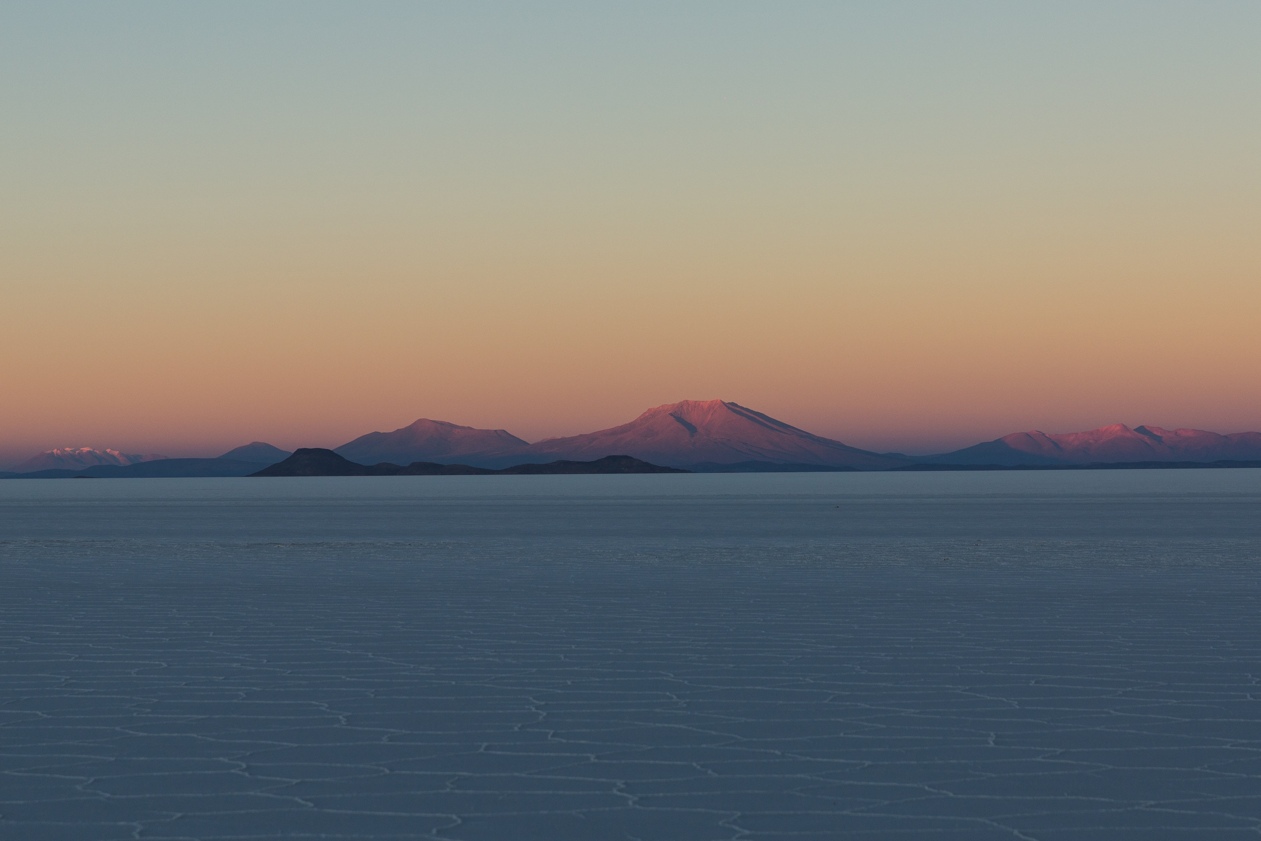 landscape photo of calm water, mountain, peak, summit, snow, view