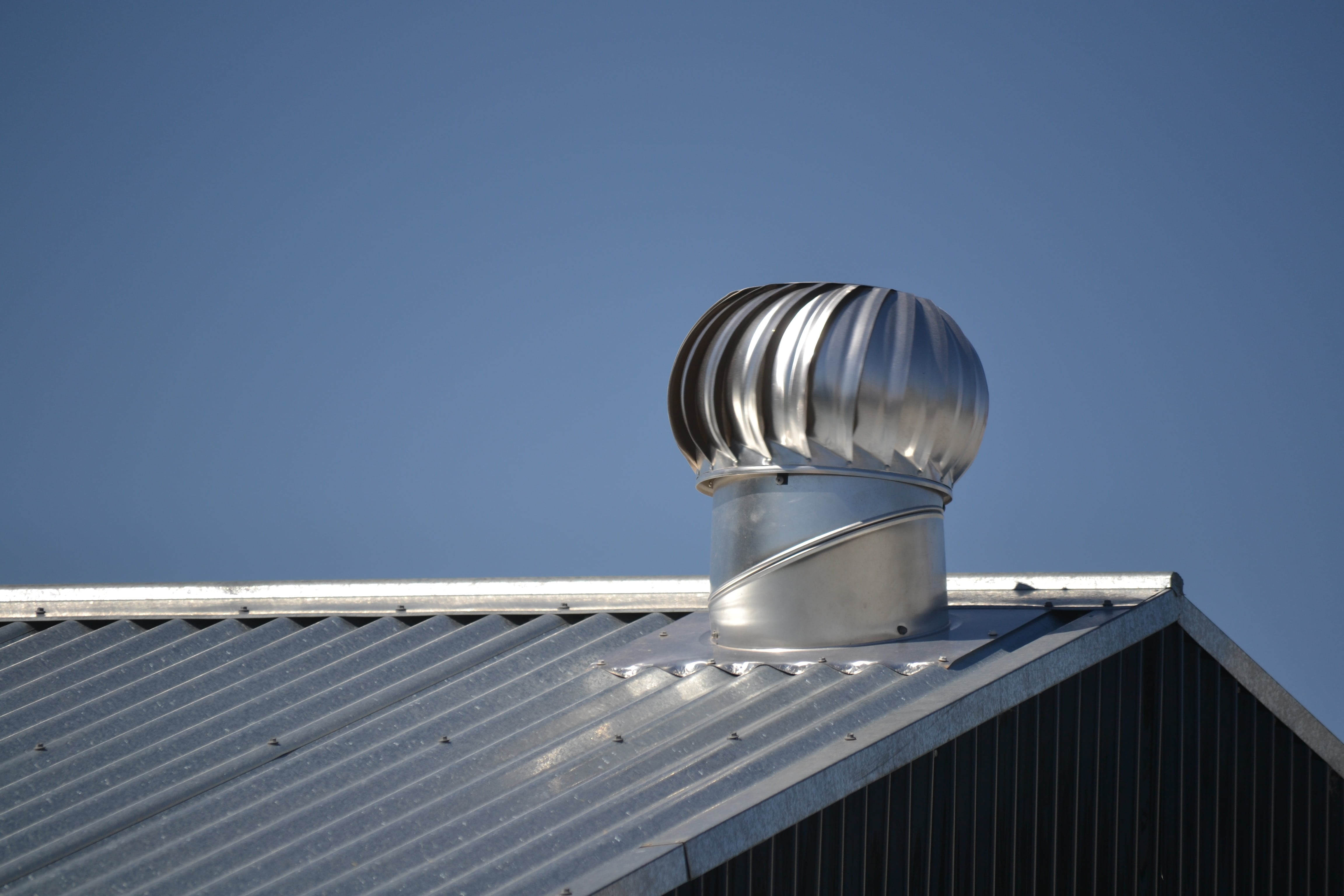 silver roof turbine on roof, metal roof, tin roof, roofing, vent