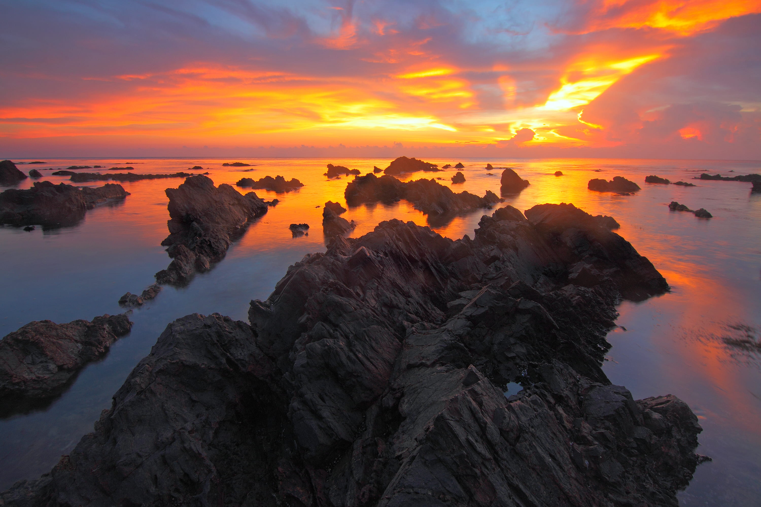 sea, dawn, landscape, nature, beach, clouds, cloudscape, dusk