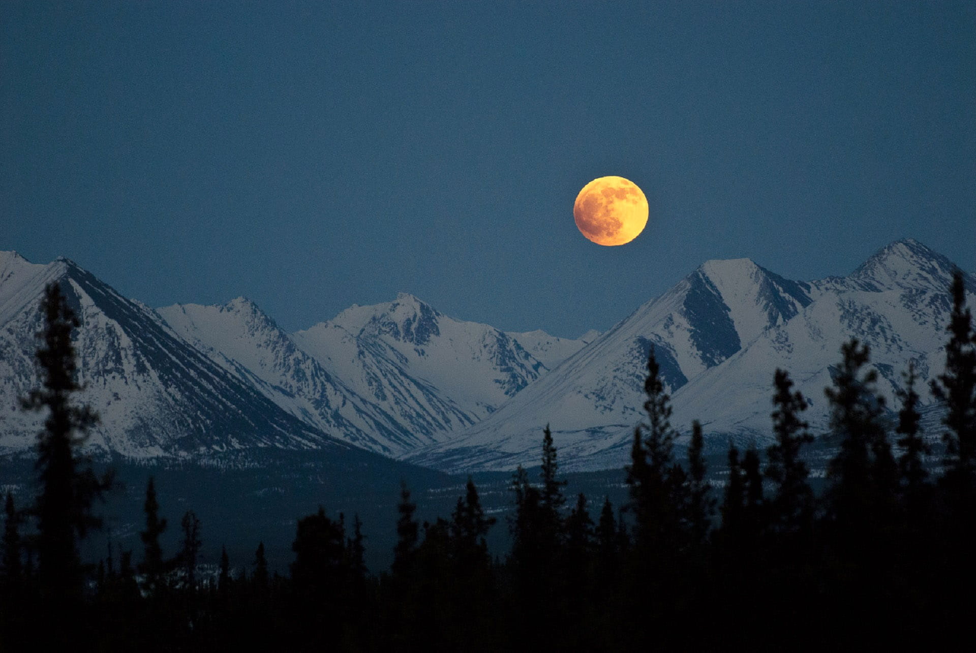 Moon over the Mountains at Denali National Park, Alaska, alaskan range