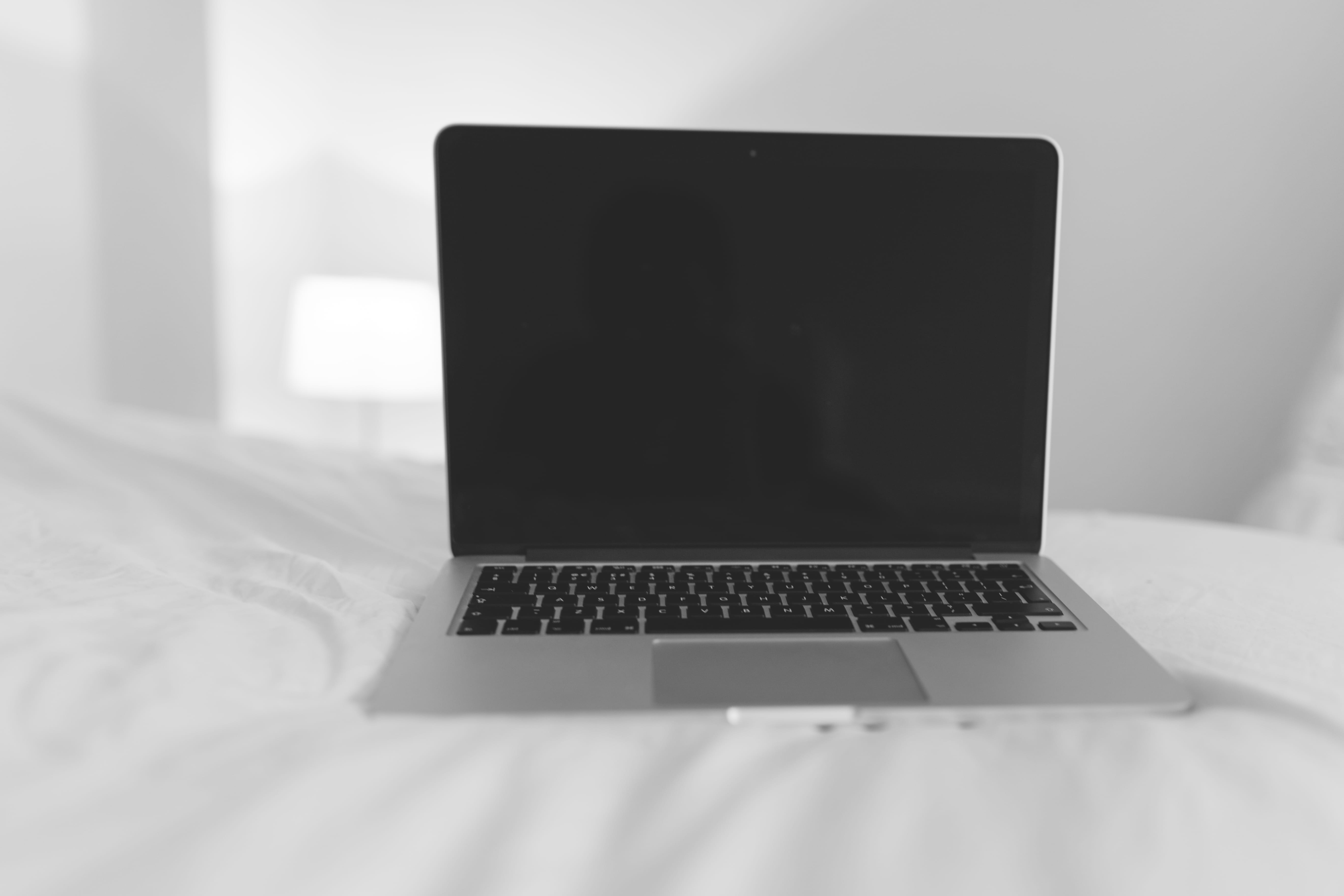 notebook, bed, macbook, computer, mockup, wireless technology