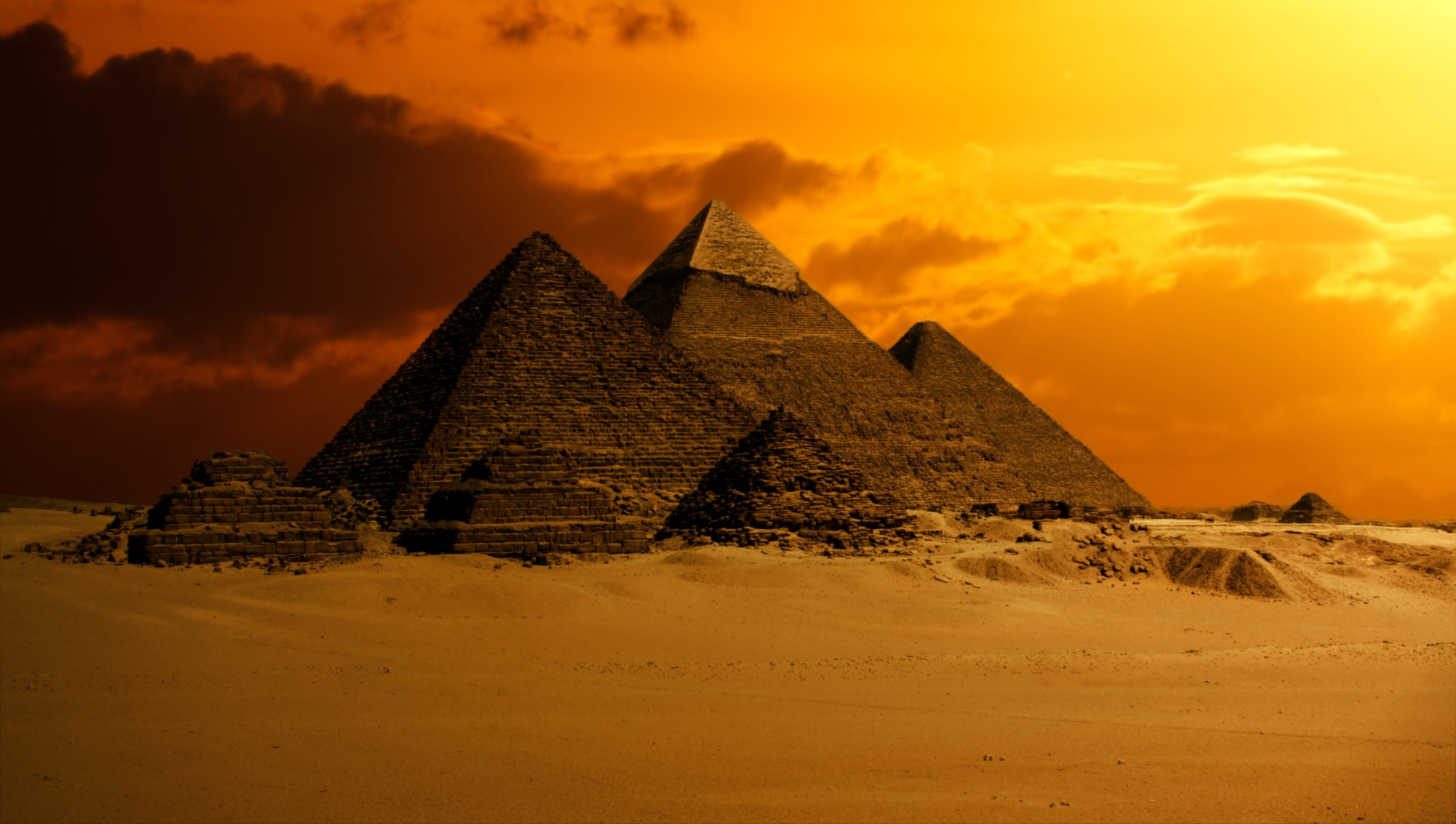 Pyramids of Giza digital wallpaper, sky, desert, ancient, egypt
