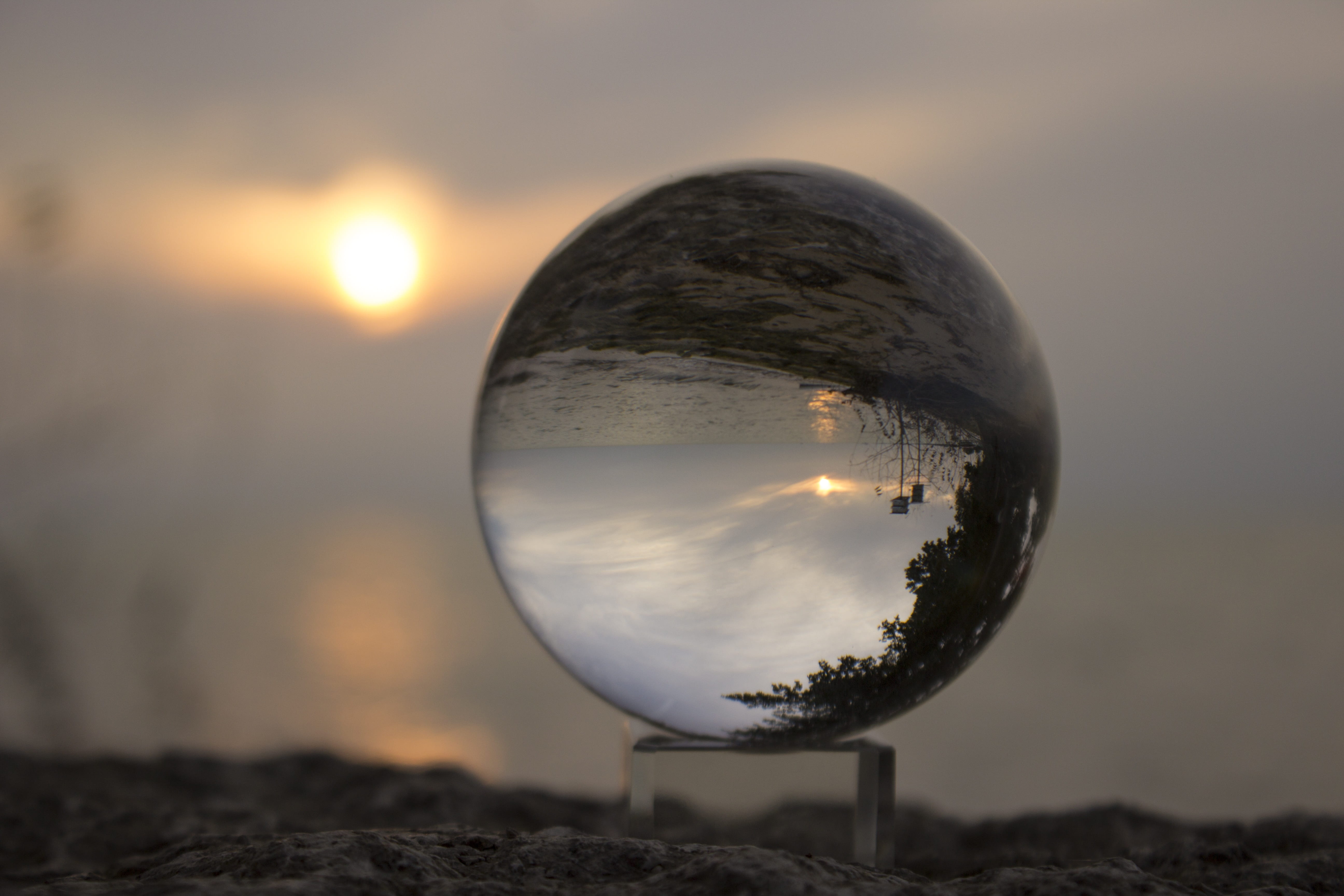 sunset, beach, evening, beach sunset, reflection, sphere, nature