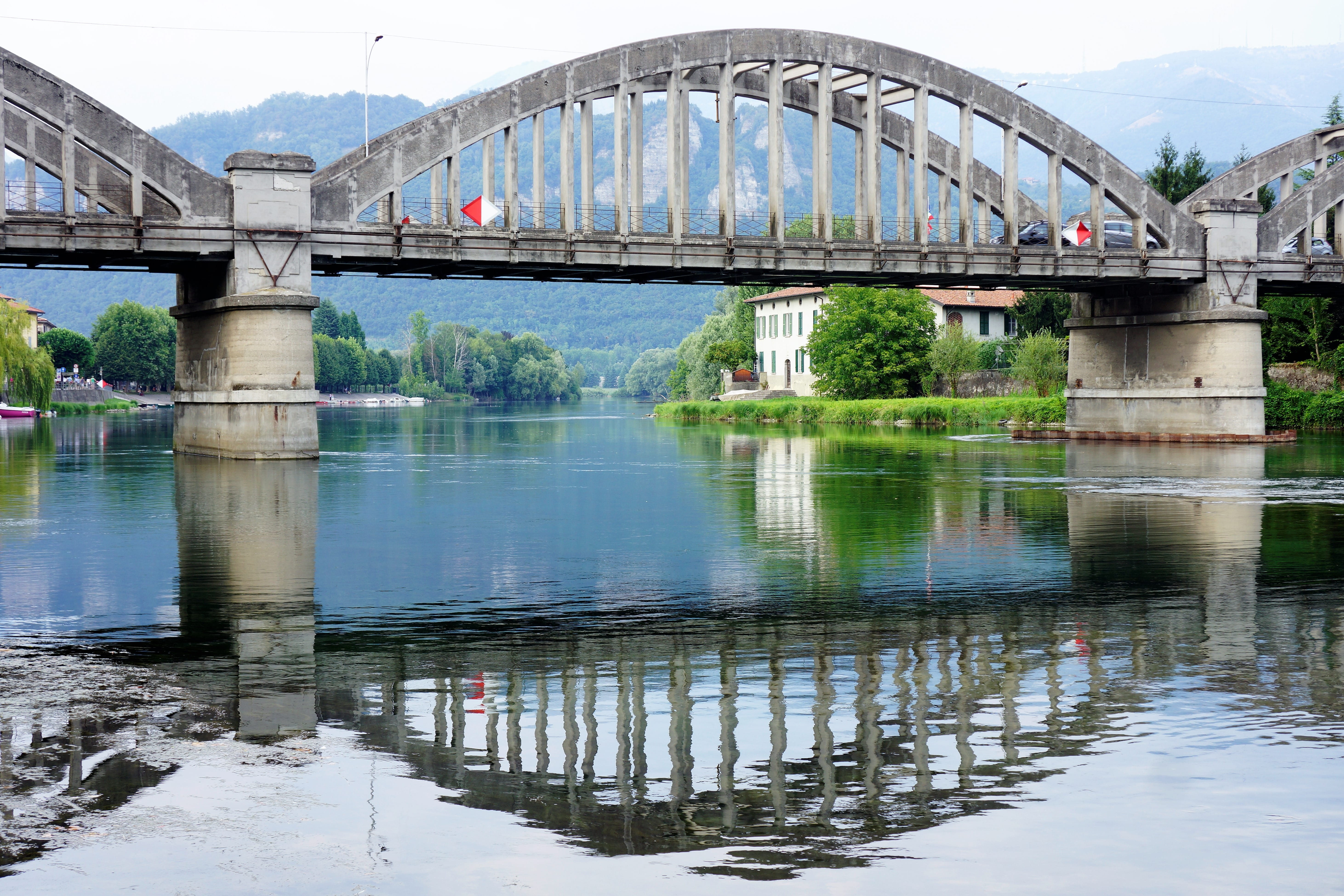 bridge, reflection, water, river, mirroring, italy, tree, stone bridge