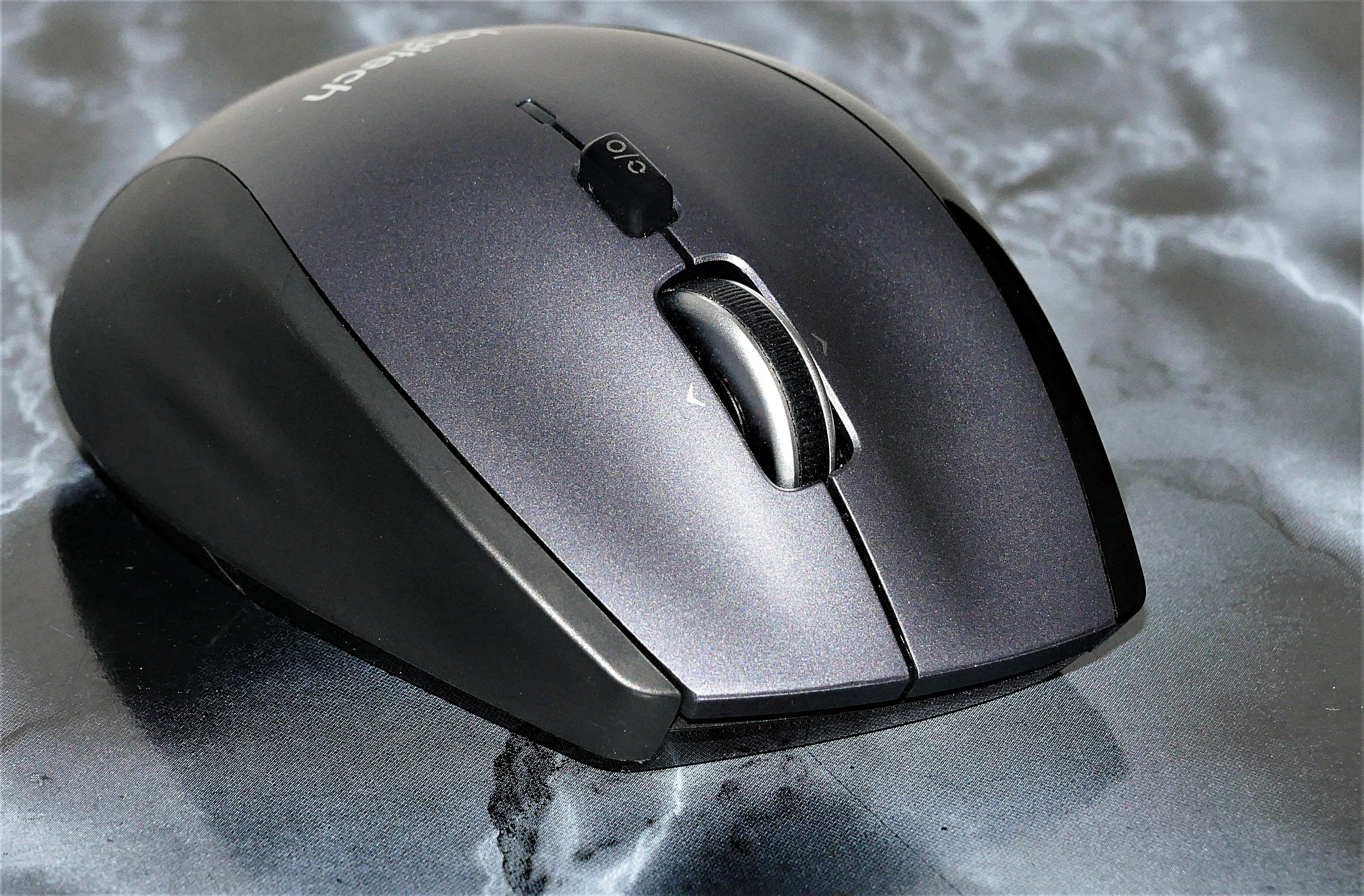 black wireless computer mouse, pc, hardware, workplace, high angle view