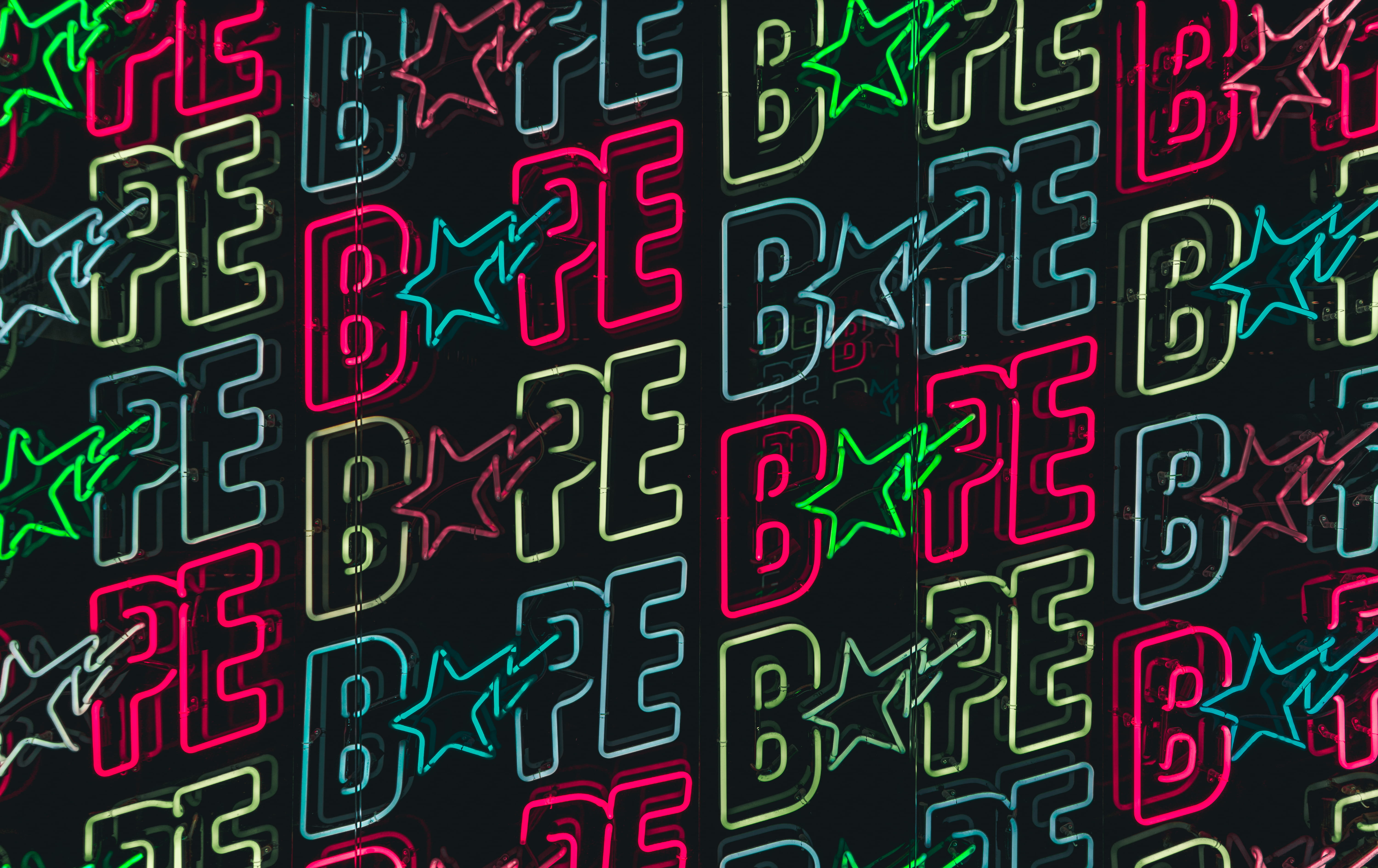 Bape neon logo wallpaper, Bope print digital wallpaper, sign