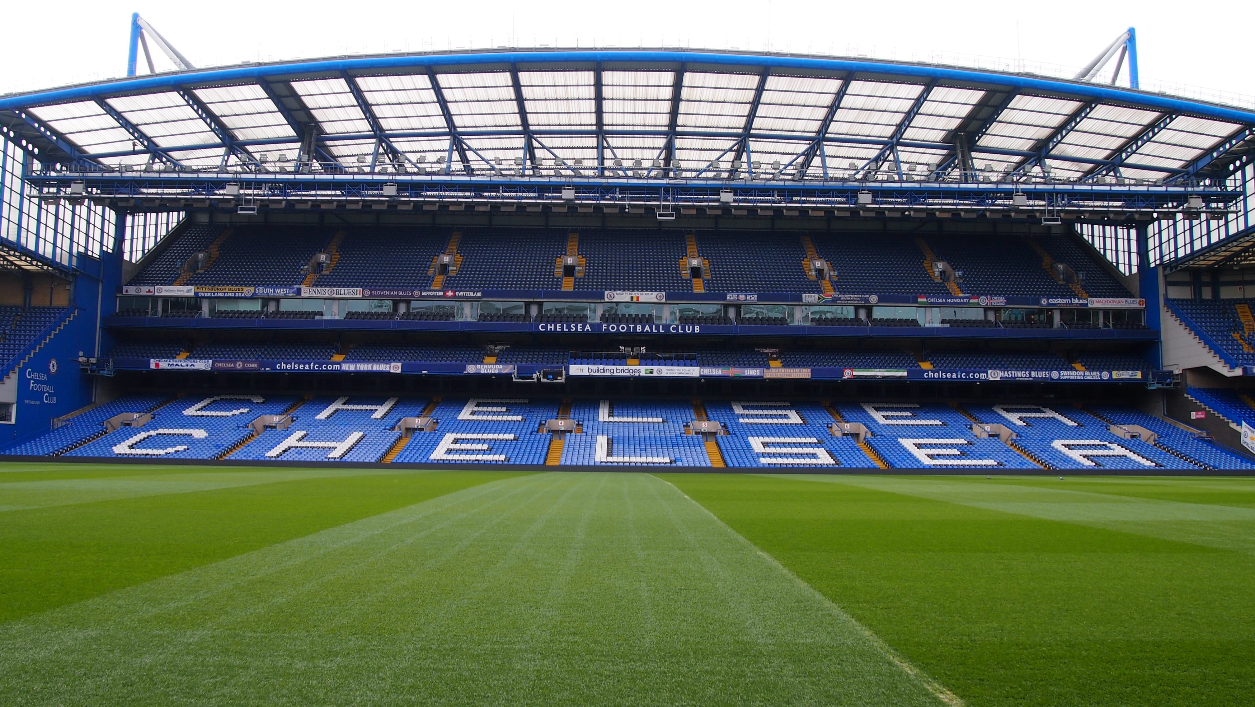 Chelsea print bleachers soccer stadium, Football, London, England