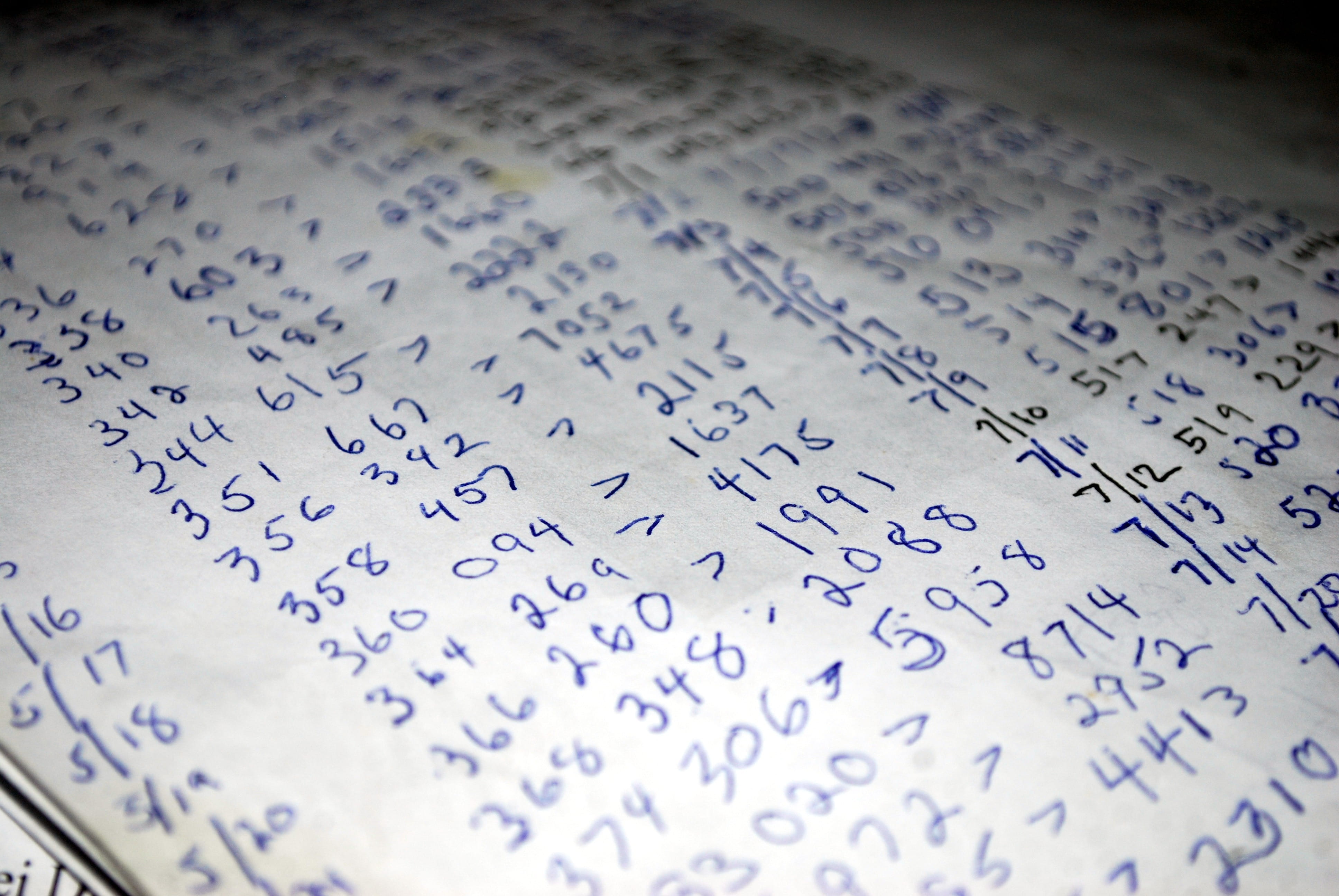 white printer paper, Numbers, Cipher, Calculation, List, tabulation