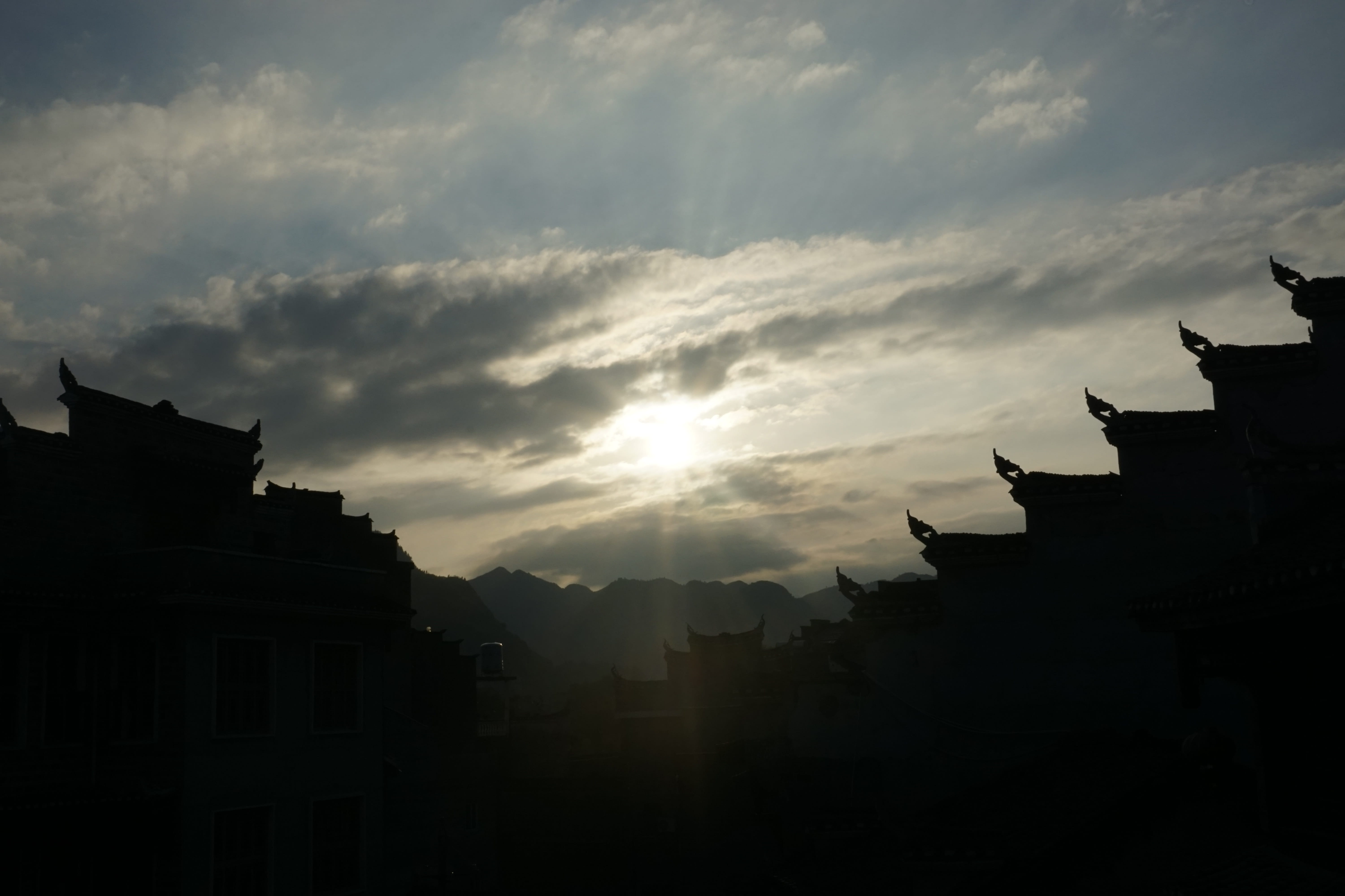 sunset, ancient, silhouette, architecture, built structure