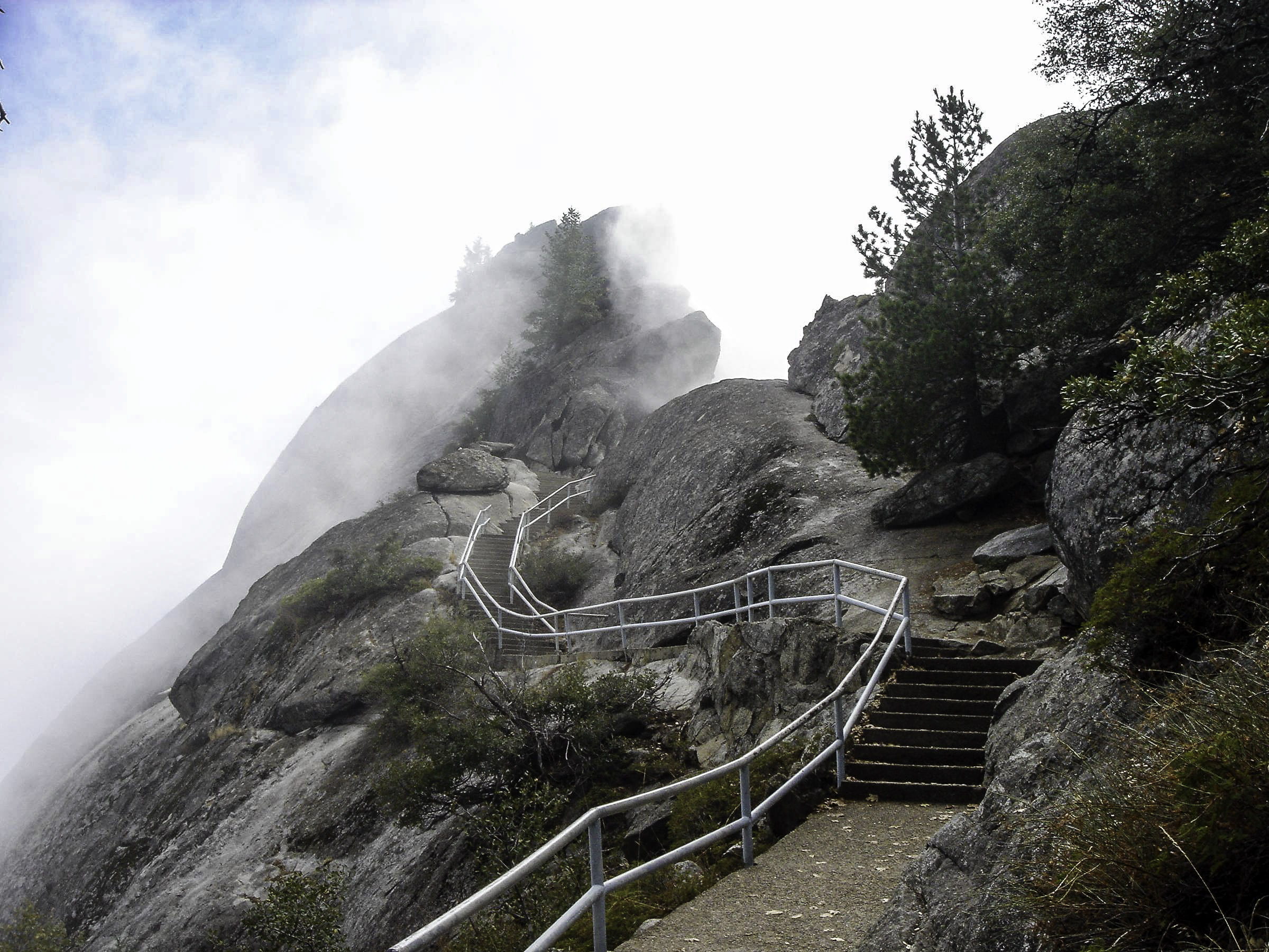 Trail up Moro Rock in Sequoia National Park, California, clouds