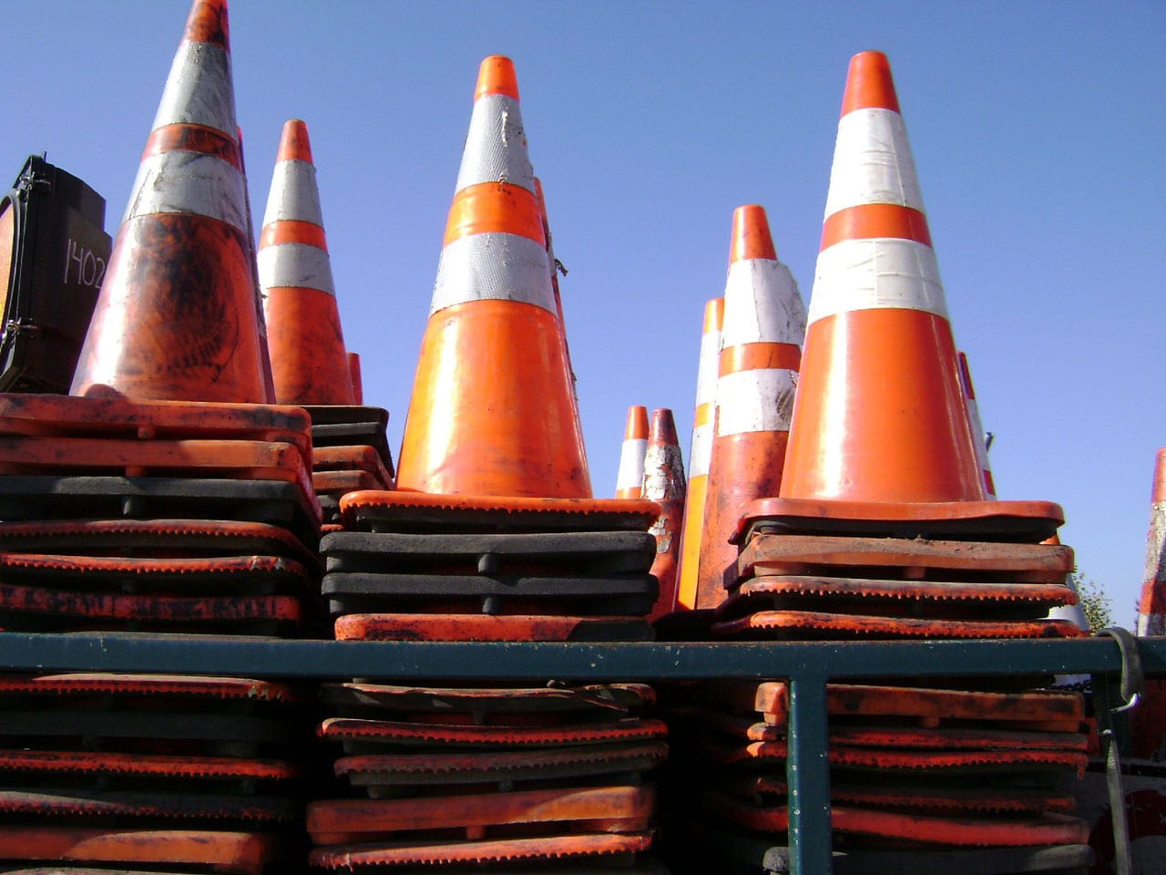 red traffic cones lot, Traffic, Cones, Road, Warning, Safety