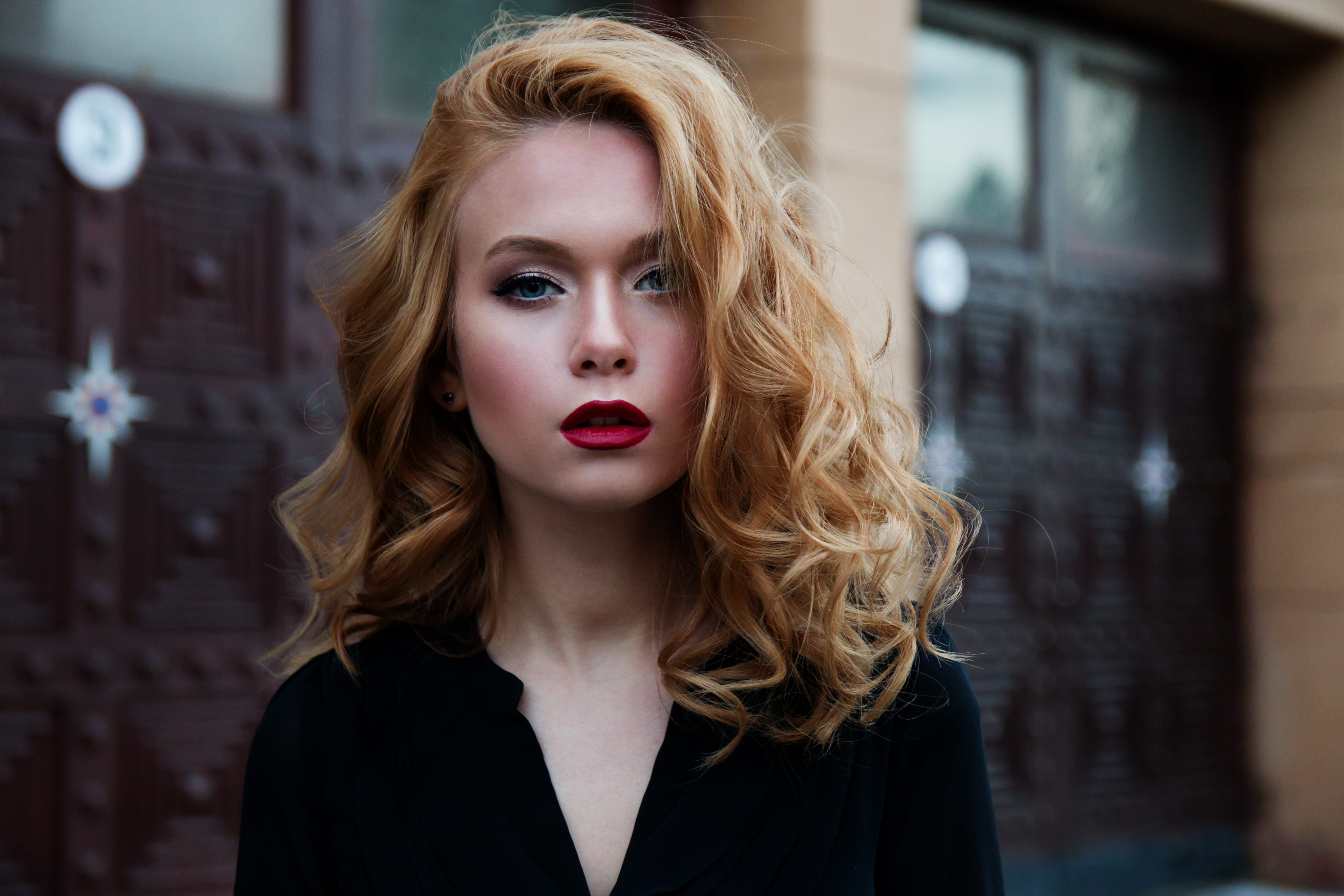 woman wearing black blazer, girl, red hair, makeup, russian, model