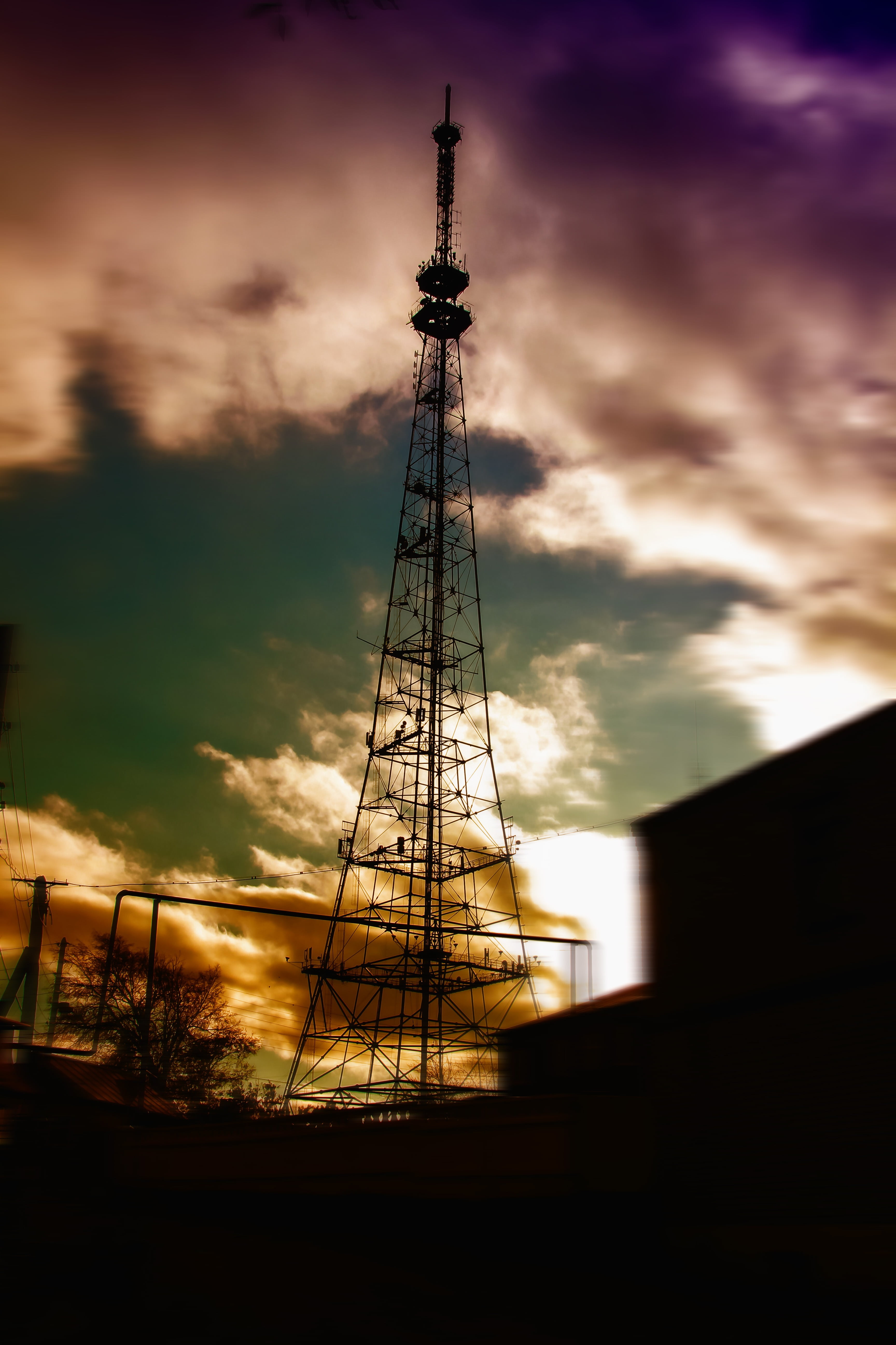 television tower, evening, clouds, technology, communication