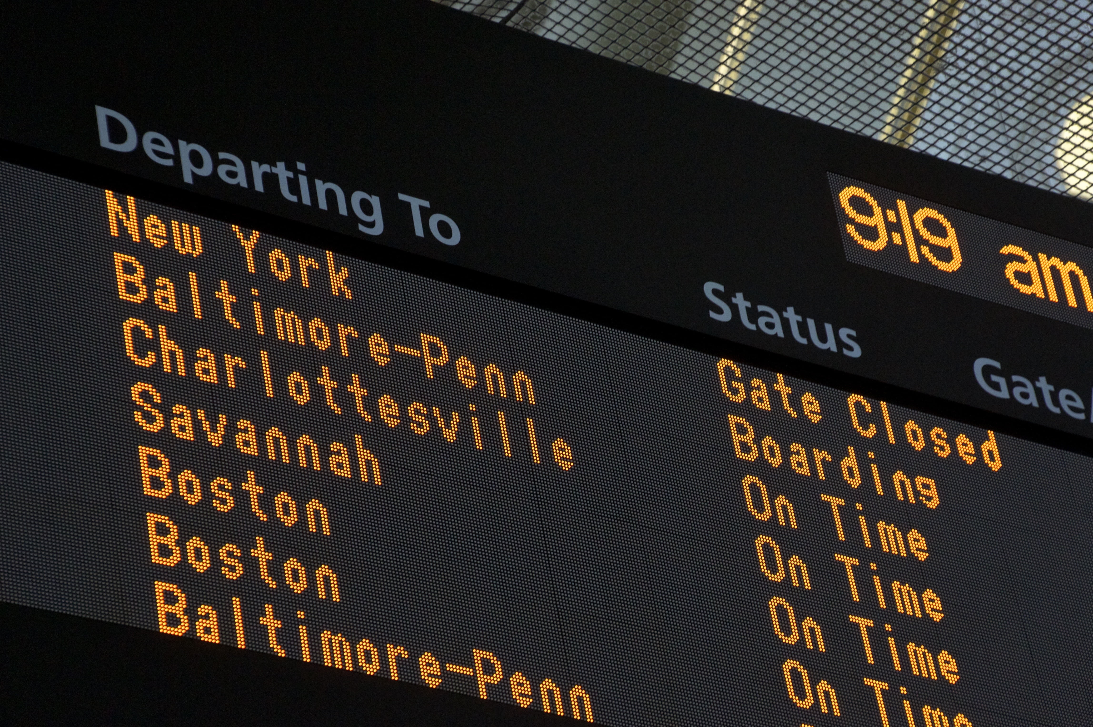 LED departure board, sign, train station, departing to, airport