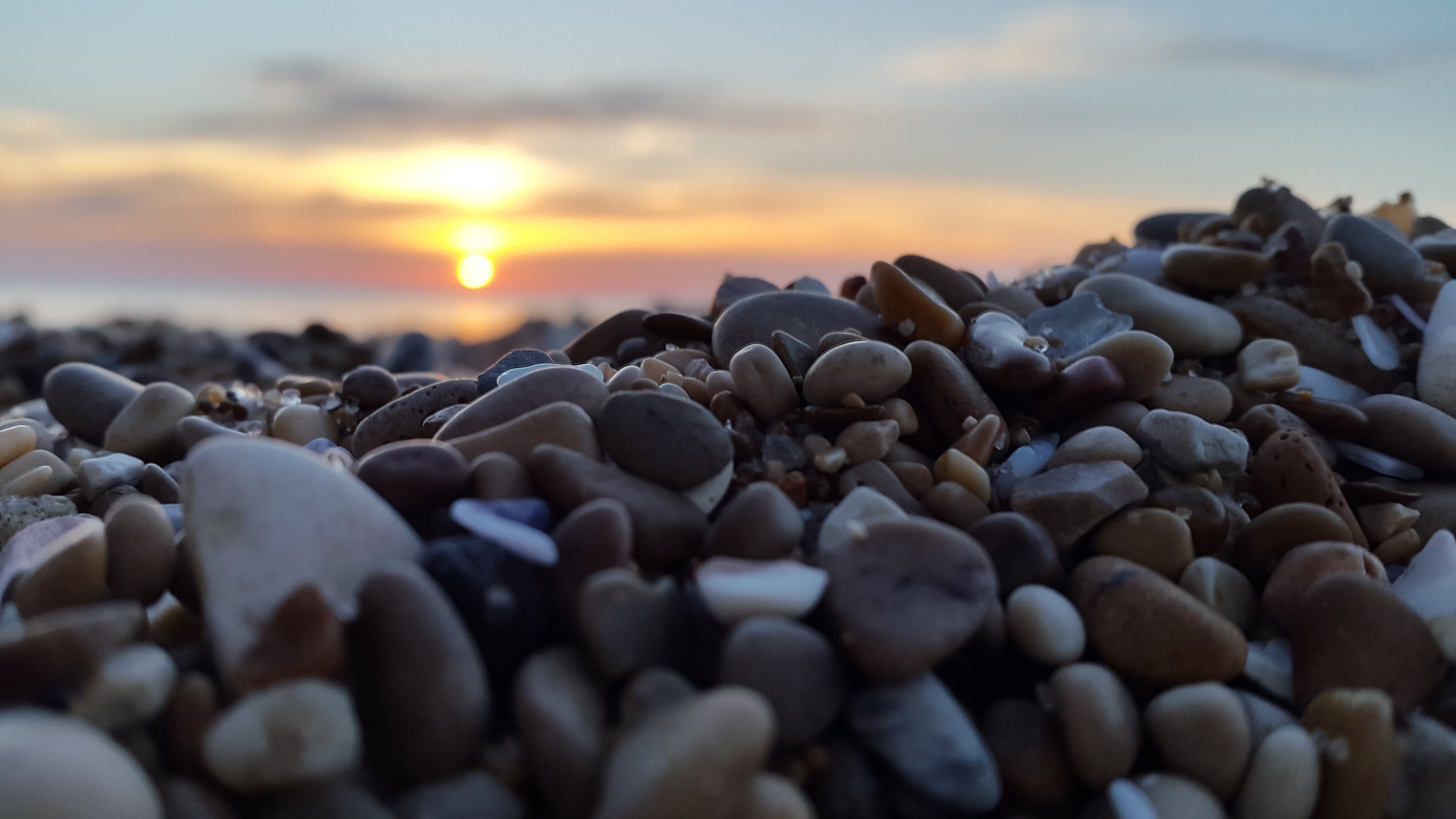 beach, sunset, rocks, sky, cloud - sky, large group of objects